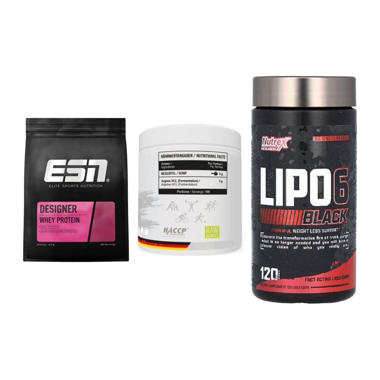 Definitionsphase-Set: ESN Designer + MST Arginine + Nutrex Lipo 6 – alle enthaltenen Artikel
