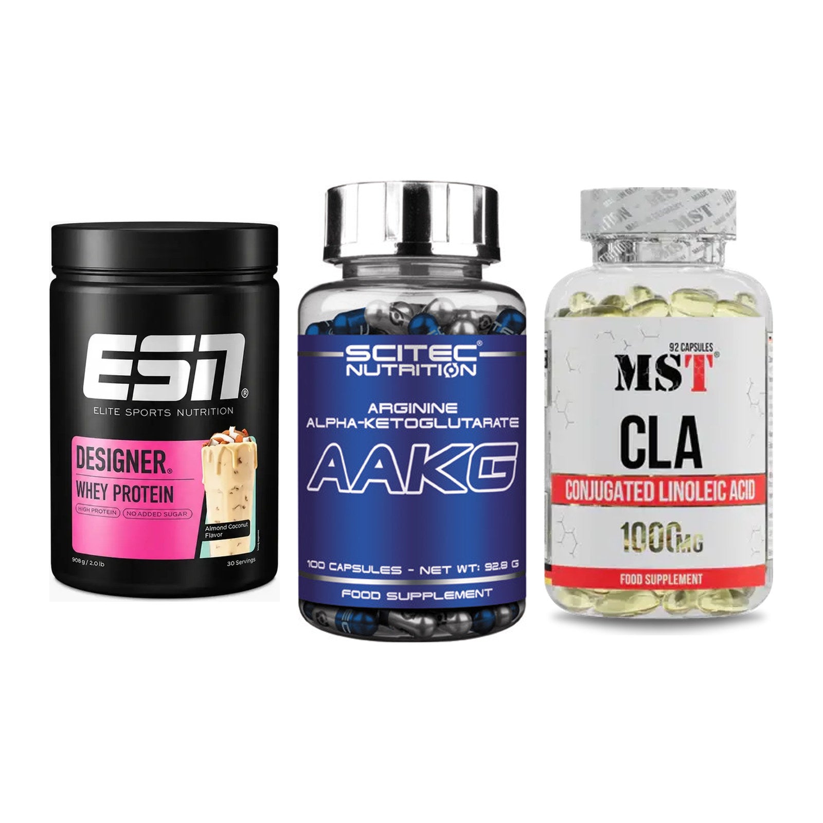 Definitionsphase-Set: ESN Designer Whey + Scitec AAKG + MST CLA 1000mg – alle enthaltenen Artikel