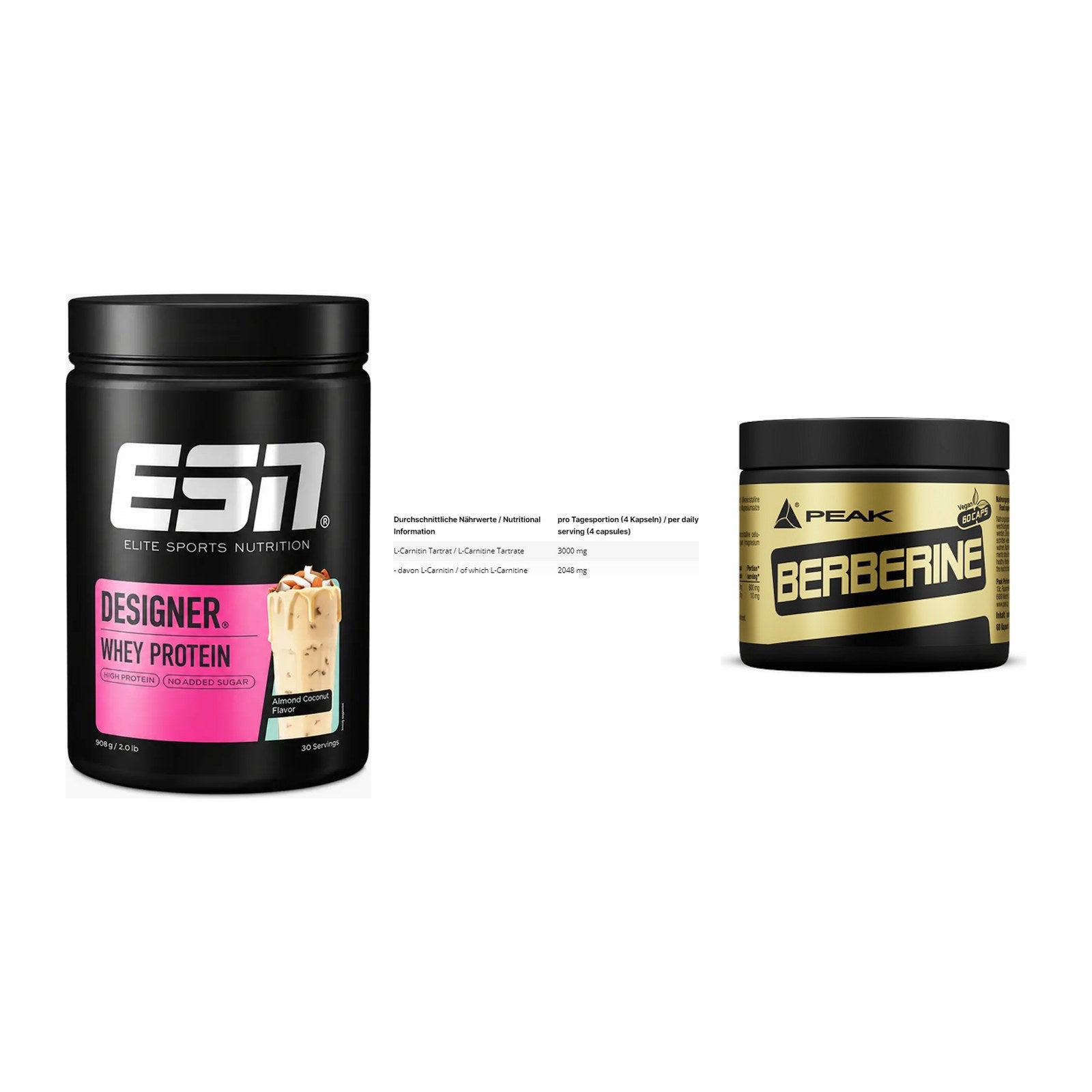 Definitionsphase-Set: ESN Designer + INLEAD L-Carni + Peak Berberine – alle enthaltenen Artikel