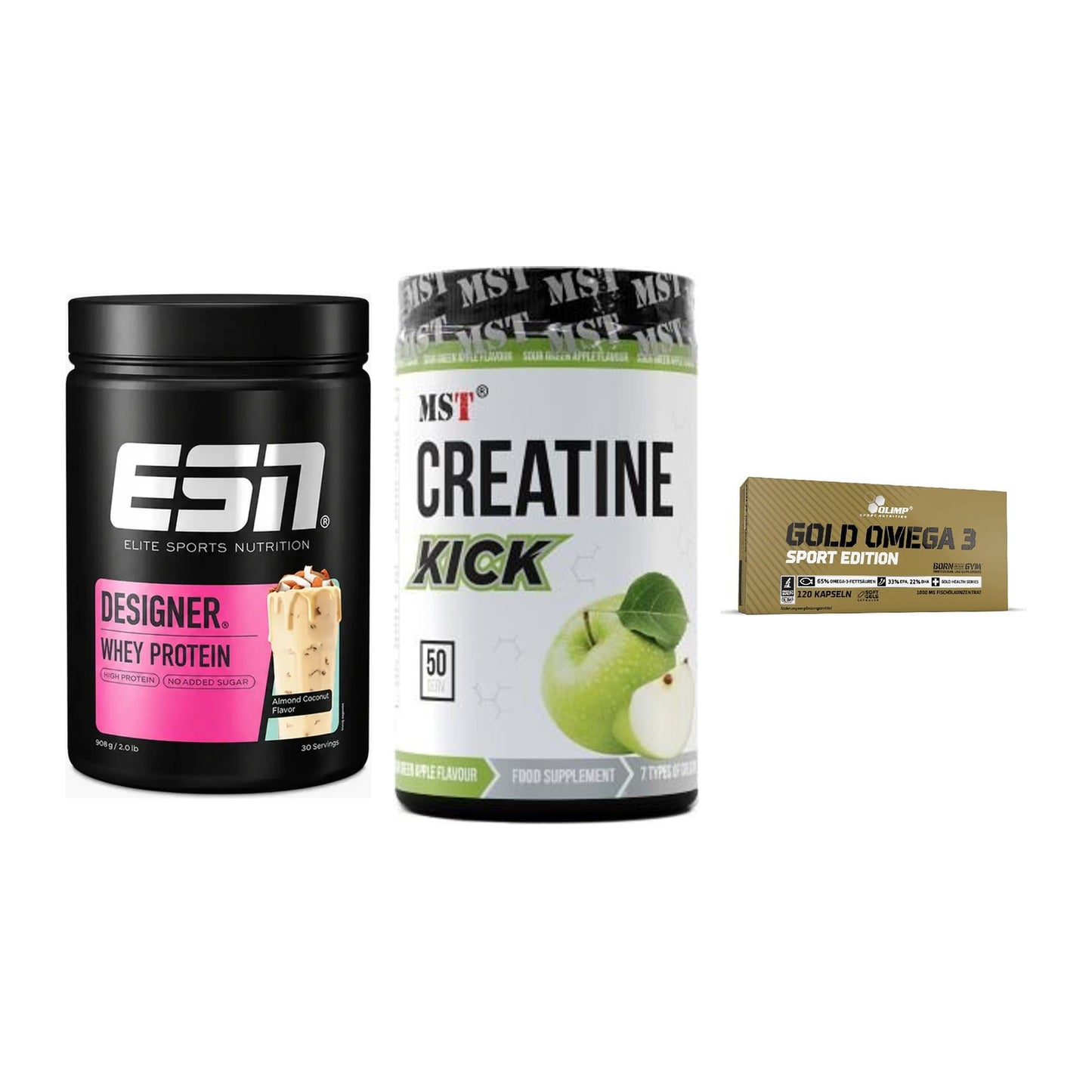 Definitionsphase-Set: ESN Designer + MST Creatine + Olimp Omega 3 – alle enthaltenen Artikel