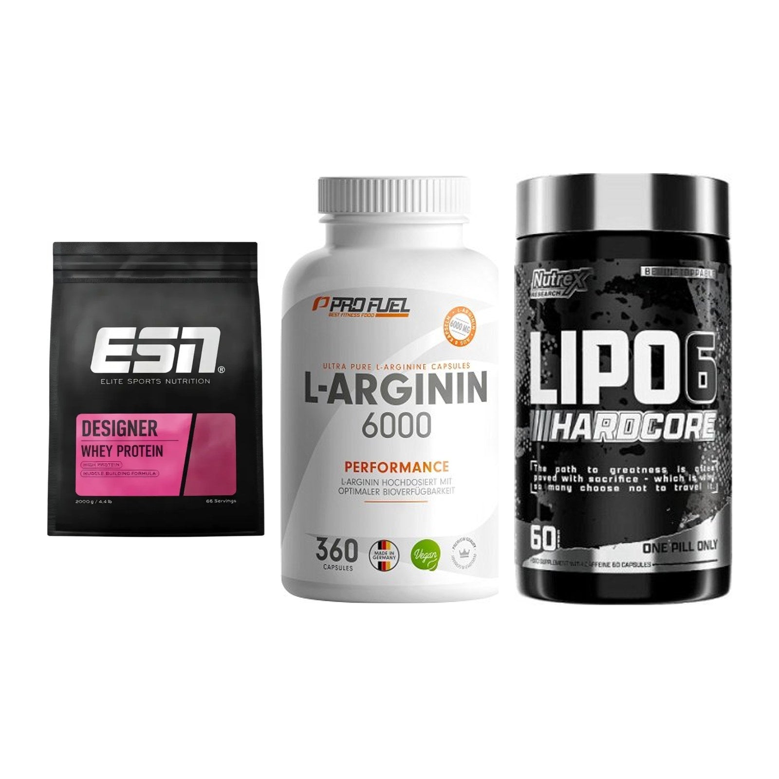 Definitionsphase-Set: ESN Designer + ProFuel L-Argi + Nutrex Lipo 6 – alle enthaltenen Artikel