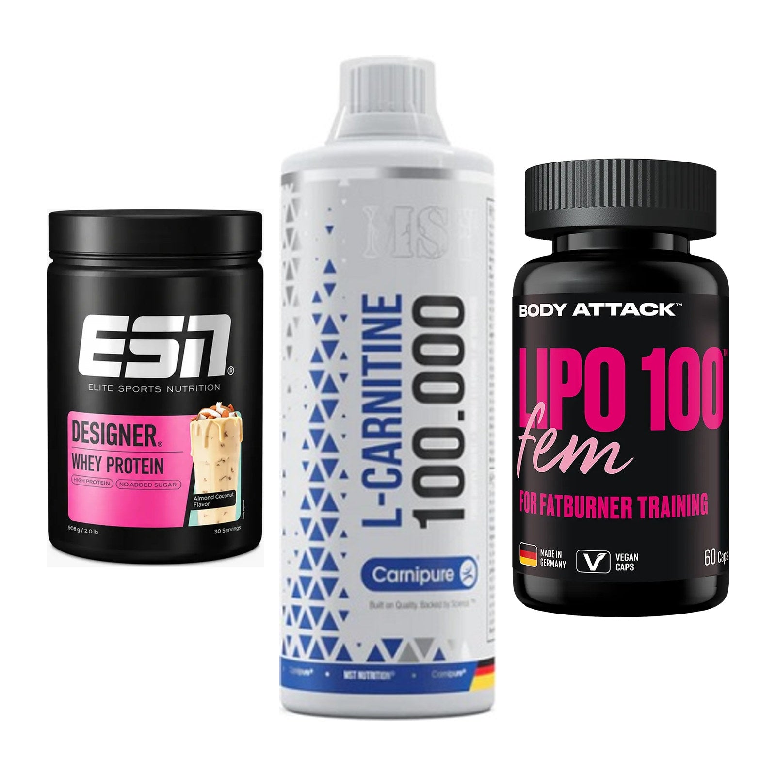 Definitionsphase-Set: ESN Designer + MST L-Carnitin + Body Attack – alle enthaltenen Artikel