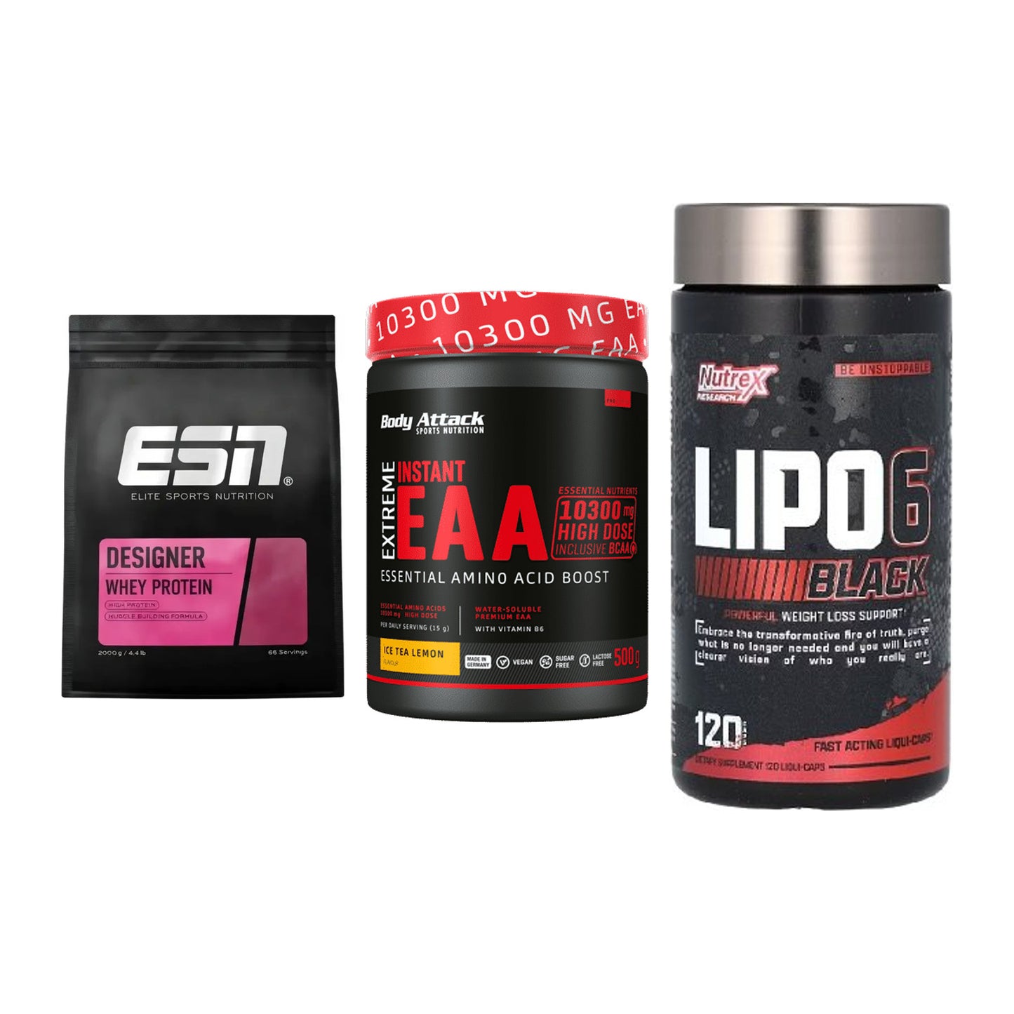 Definitionsphase-Set: ESN Designer + Body Attack + Nutrex Lipo 6 – alle enthaltenen Artikel