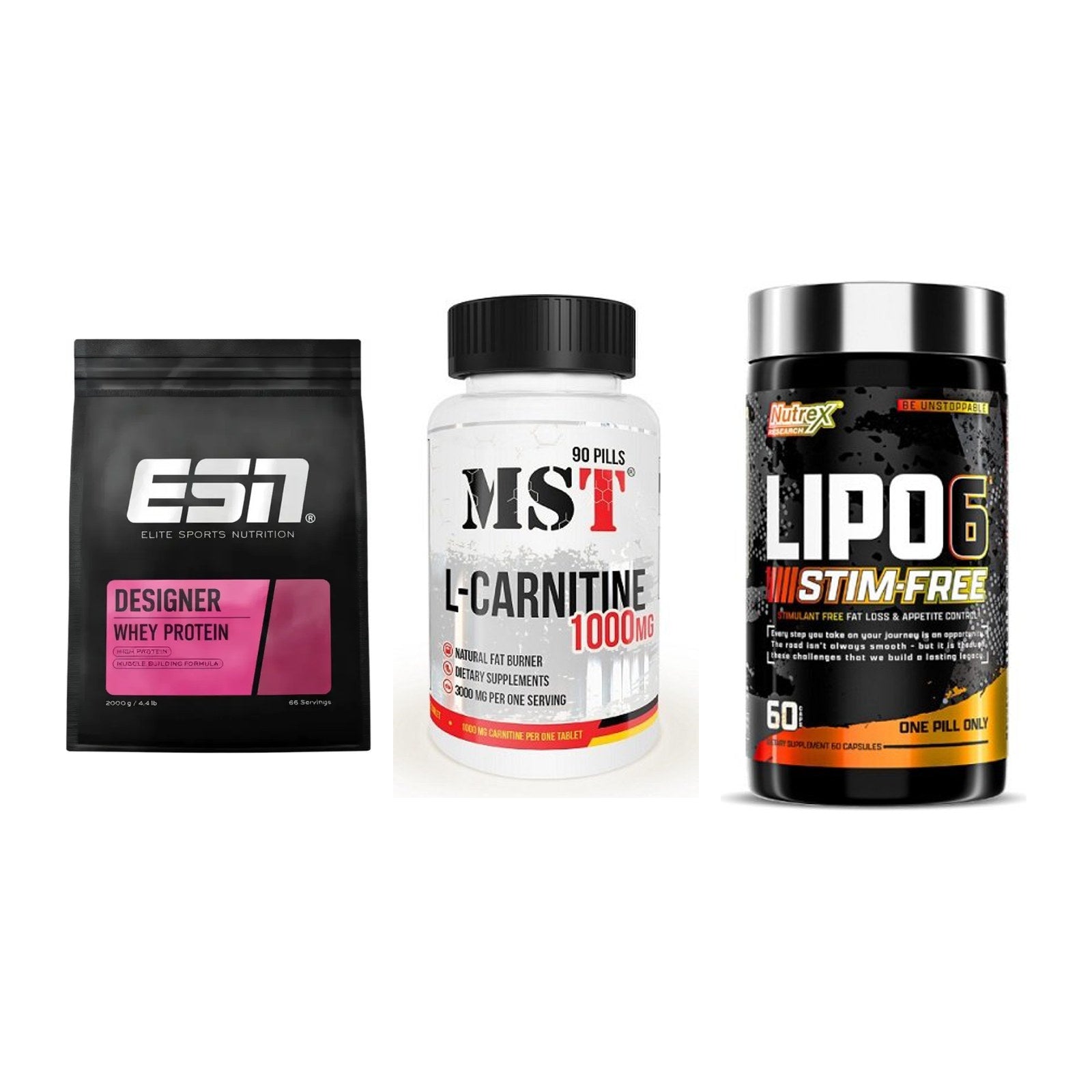 Definitionsphase-Set: ESN Designer + MST L-Carnitin + Nutrex Lipo 6 – alle enthaltenen Artikel