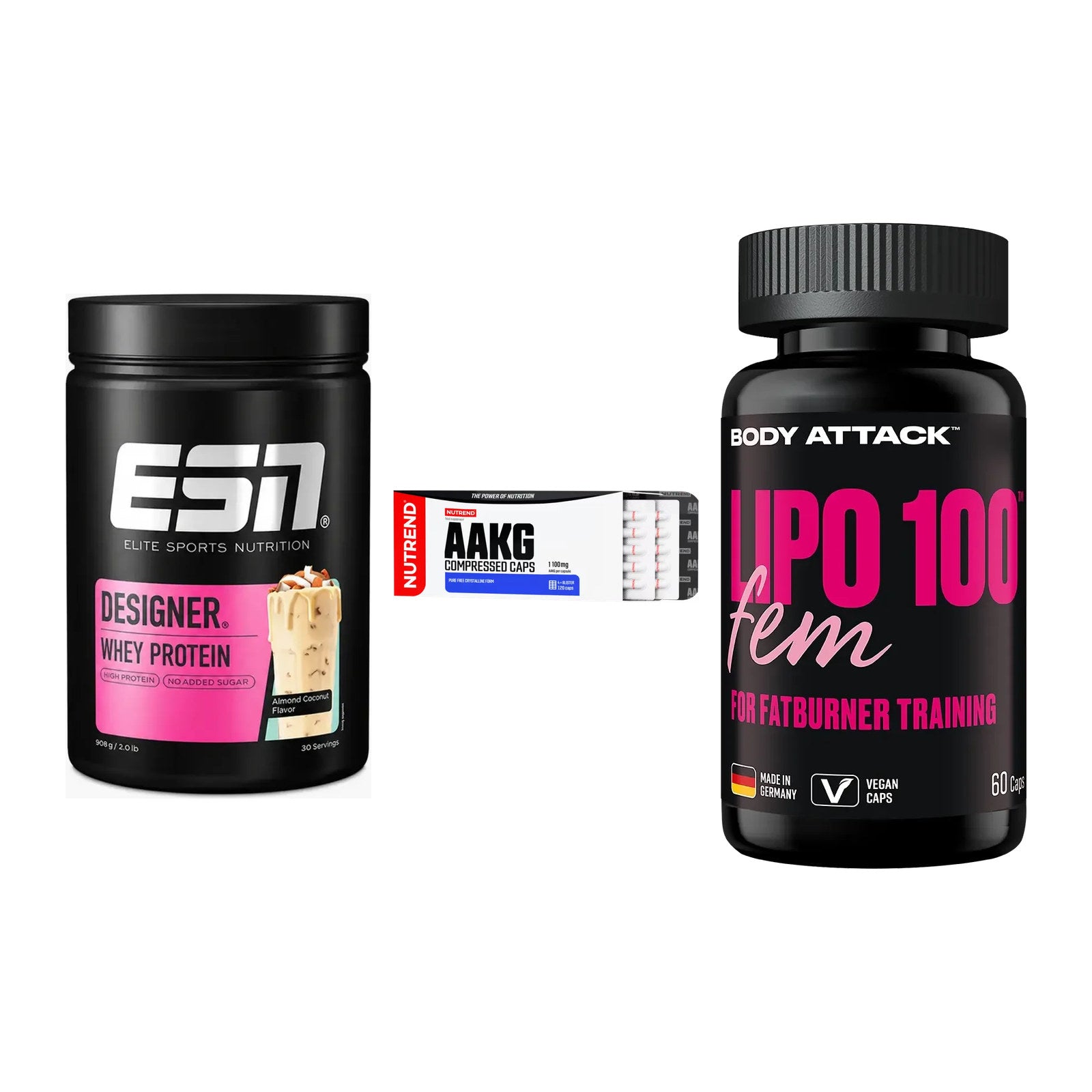 Definitionsphase-Set: ESN Designer + Nutrend AAKG + Body Attack – alle enthaltenen Artikel