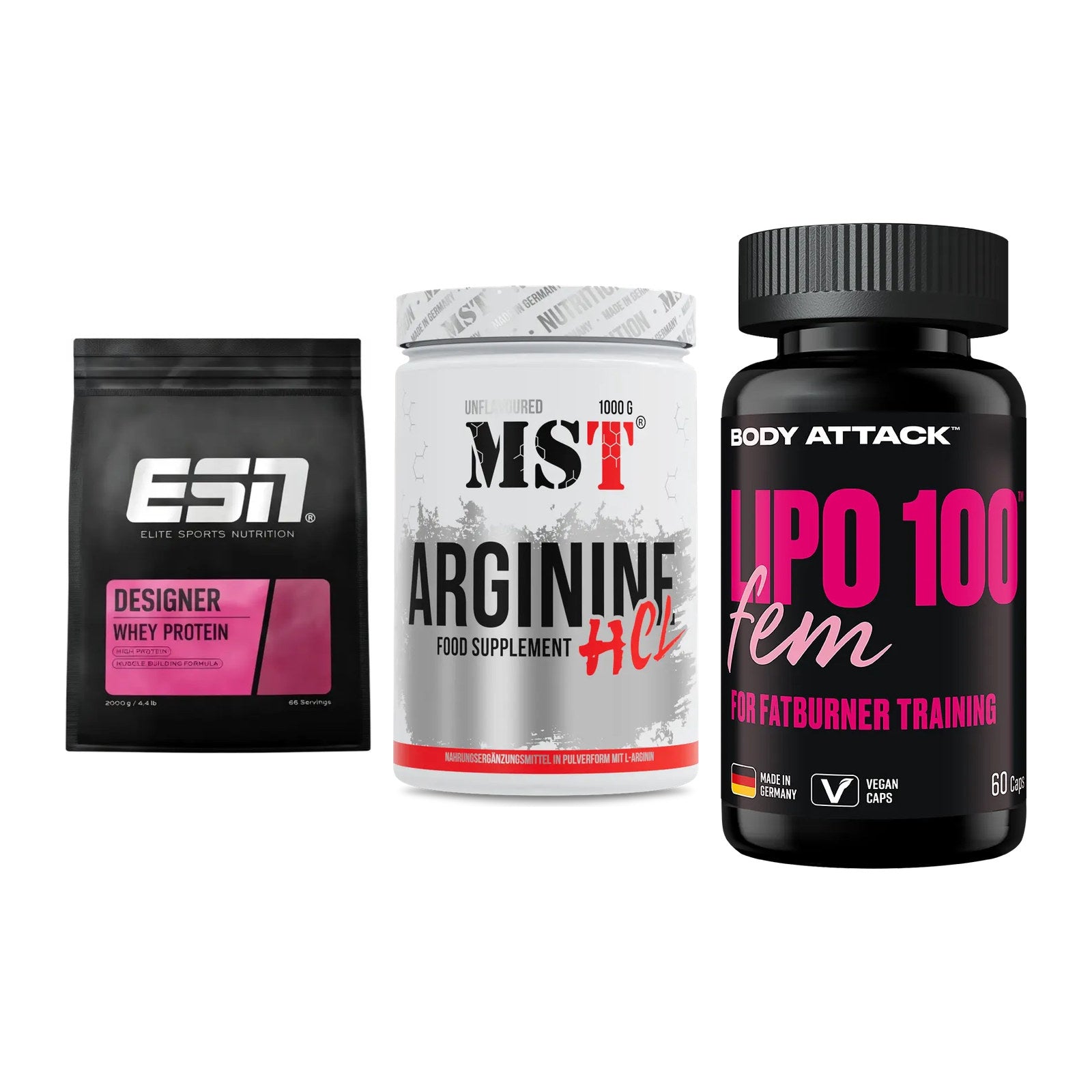 Definitionsphase-Set: ESN Designer + MST Arginine + Body Attack – alle enthaltenen Artikel