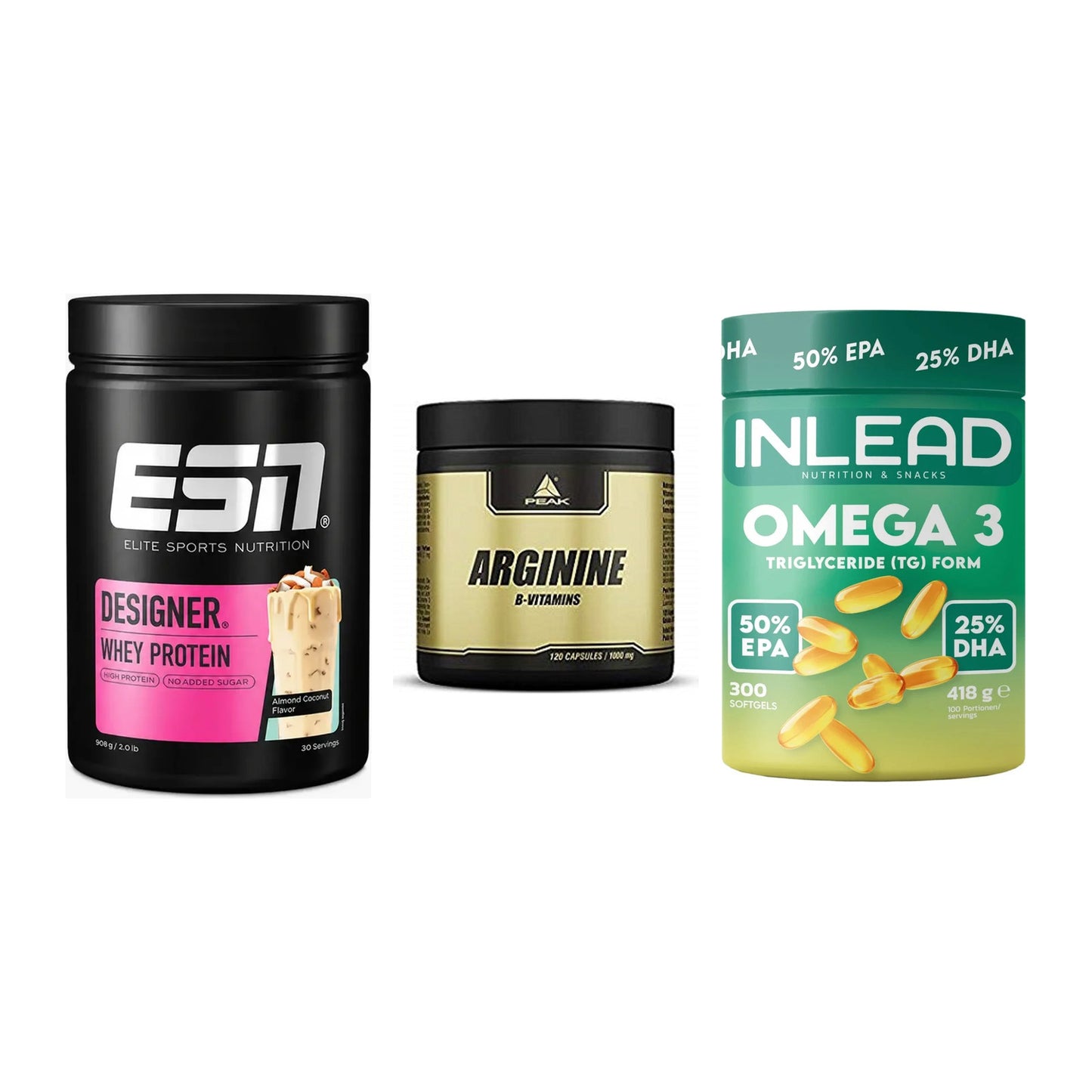 Definitionsphase-Set: ESN Designer + Peak Arginin + INLEAD Omega-3 – alle enthaltenen Artikel