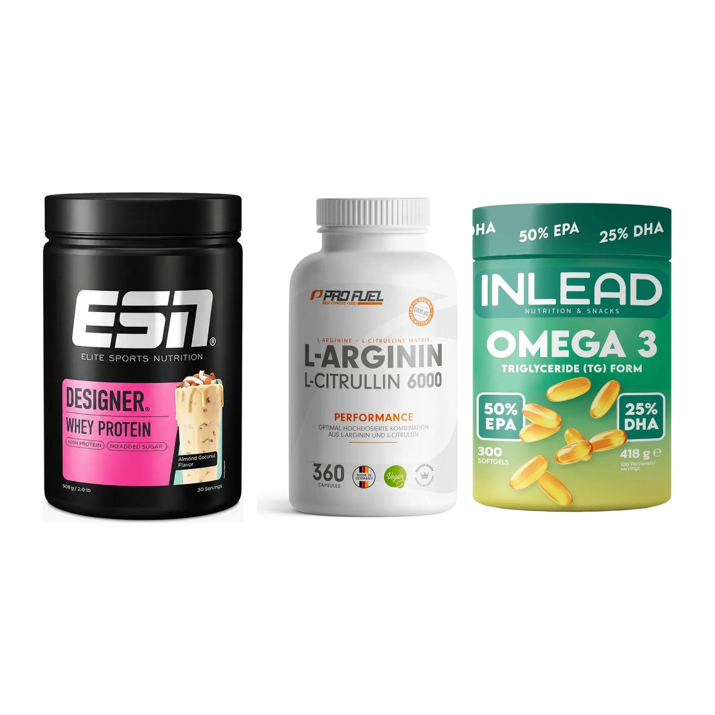 Definitionsphase-Set: ESN Designer + ProFuel L-Argi + INLEAD Omega-3 – alle enthaltenen Artikel