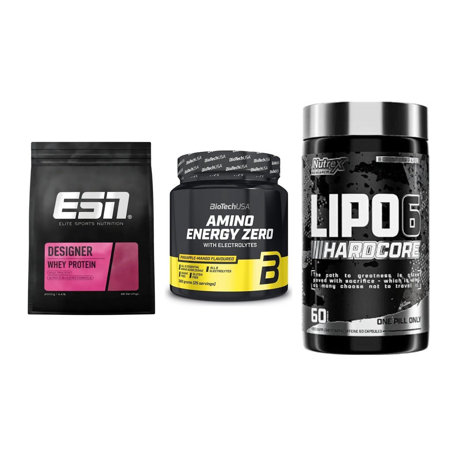 Definitionsphase-Set: ESN Designer + BioTech Amino + Nutrex Lipo 6 – alle enthaltenen Artikel