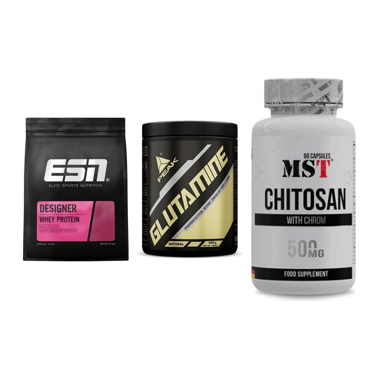 Definitionsphase-Set: ESN Designer + Peak Glutamin + MST Chitosan – alle enthaltenen Artikel