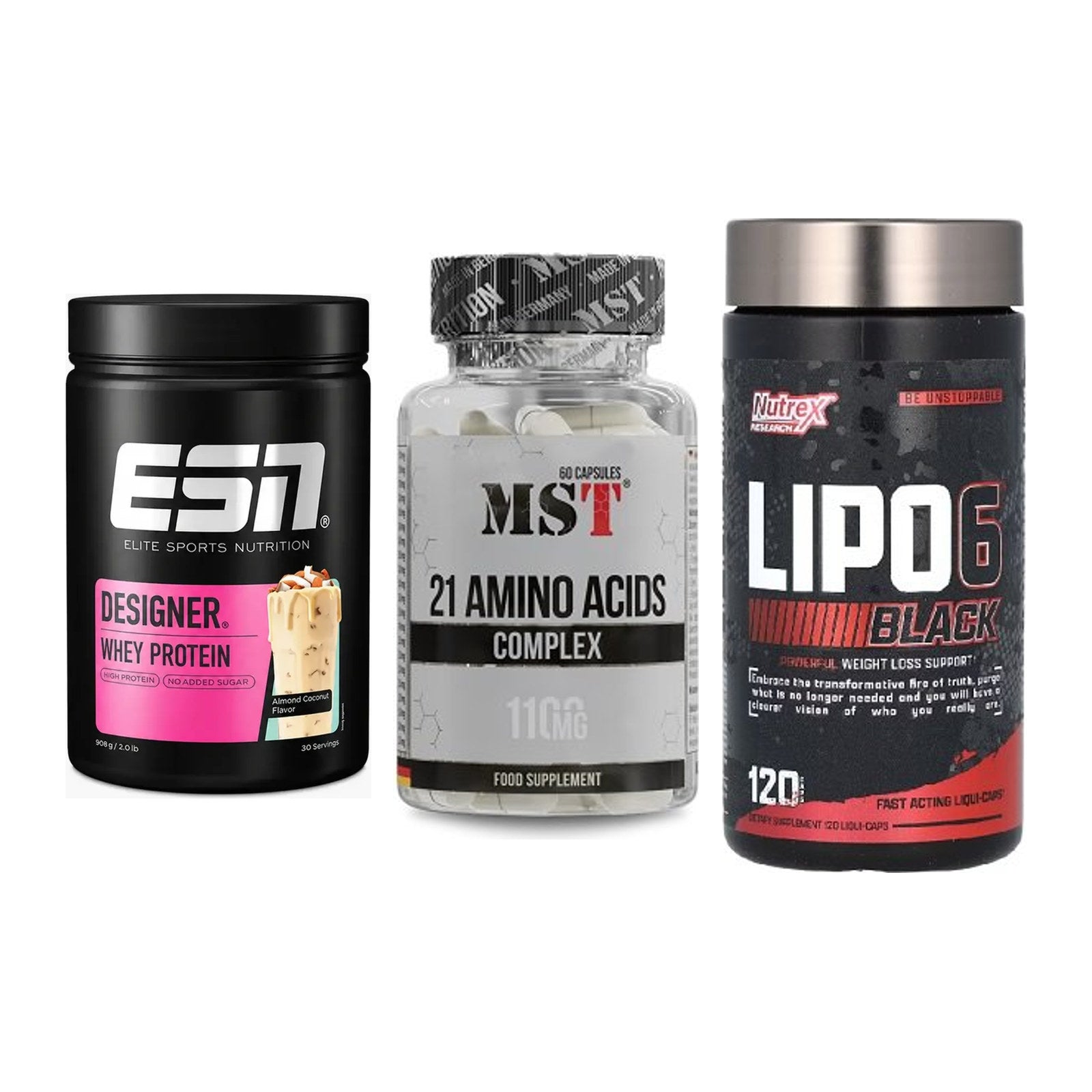 Definitionsphase-Set: ESN Designer + MST 21 Amino + Nutrex Lipo 6 – alle enthaltenen Artikel