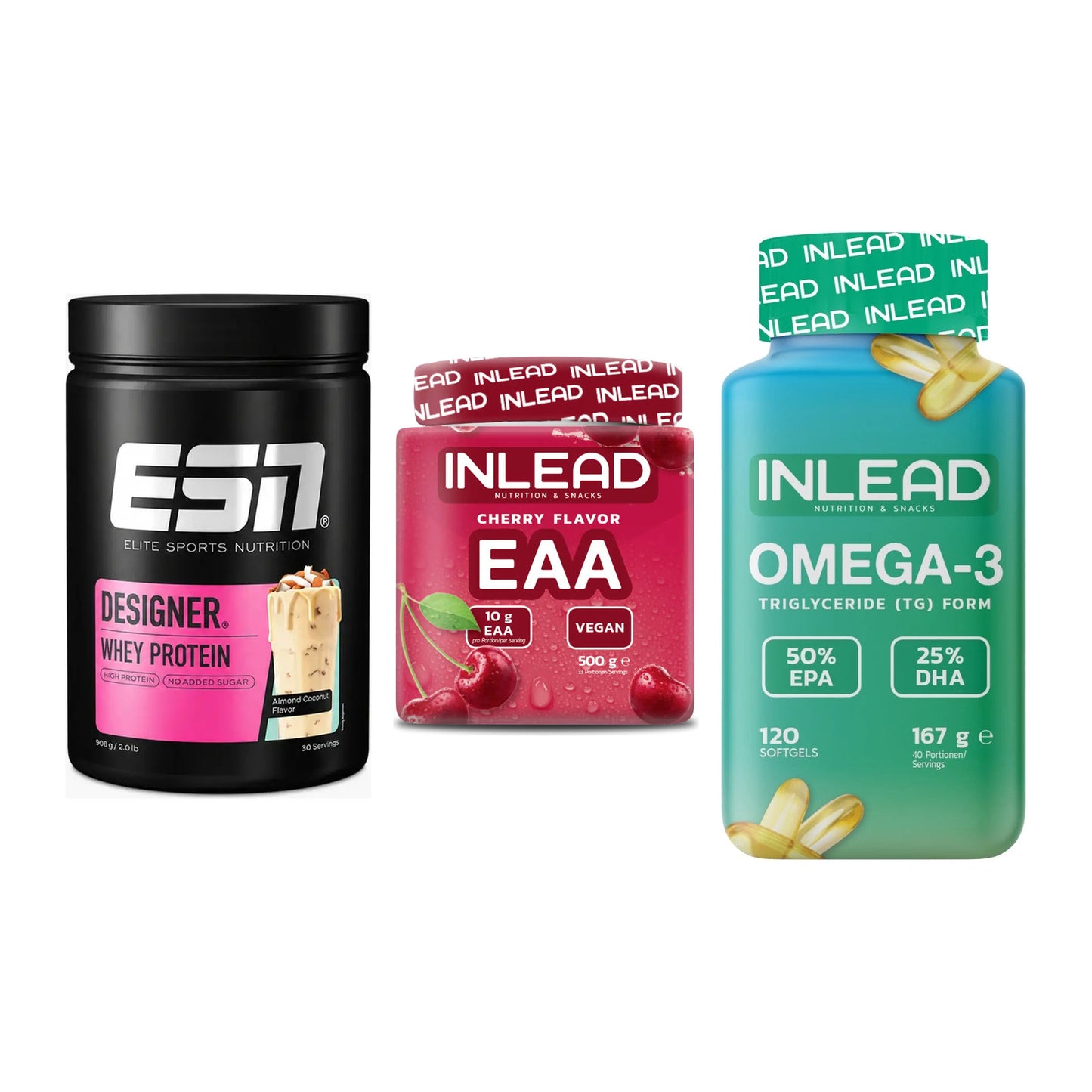 Definitionsphase-Set: ESN Designer Whey + INLEAD EAA + INLEAD Omega-3 – alle enthaltenen Artikel