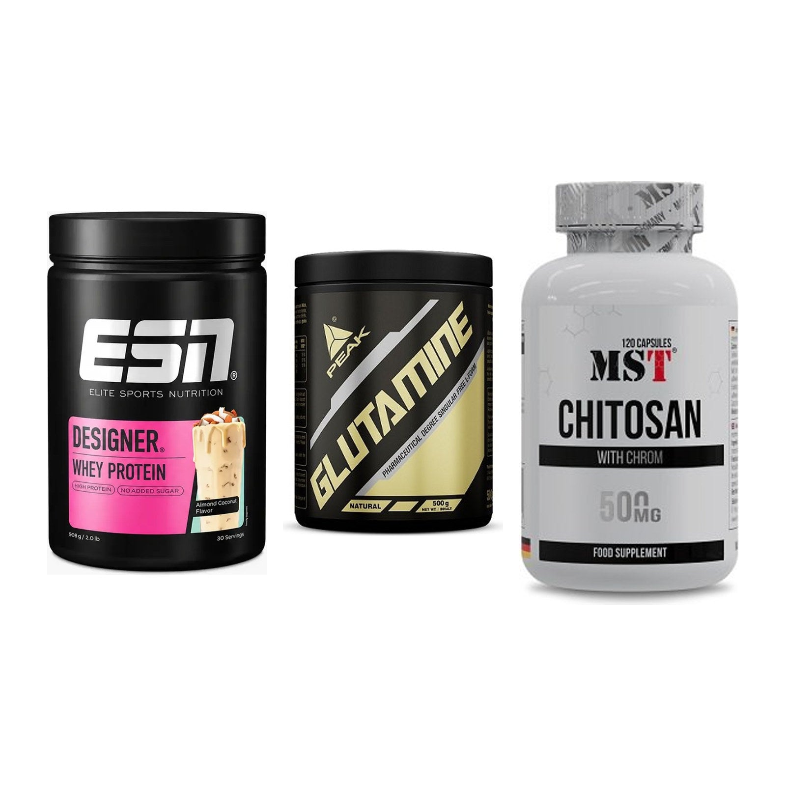 Definitionsphase-Set: ESN Designer + Peak Glutamin + MST Chitosan – alle enthaltenen Artikel