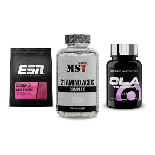 Definitionsphase-Set: ESN Designer + MST 21 Amino + Scitec CLA – alle enthaltenen Artikel