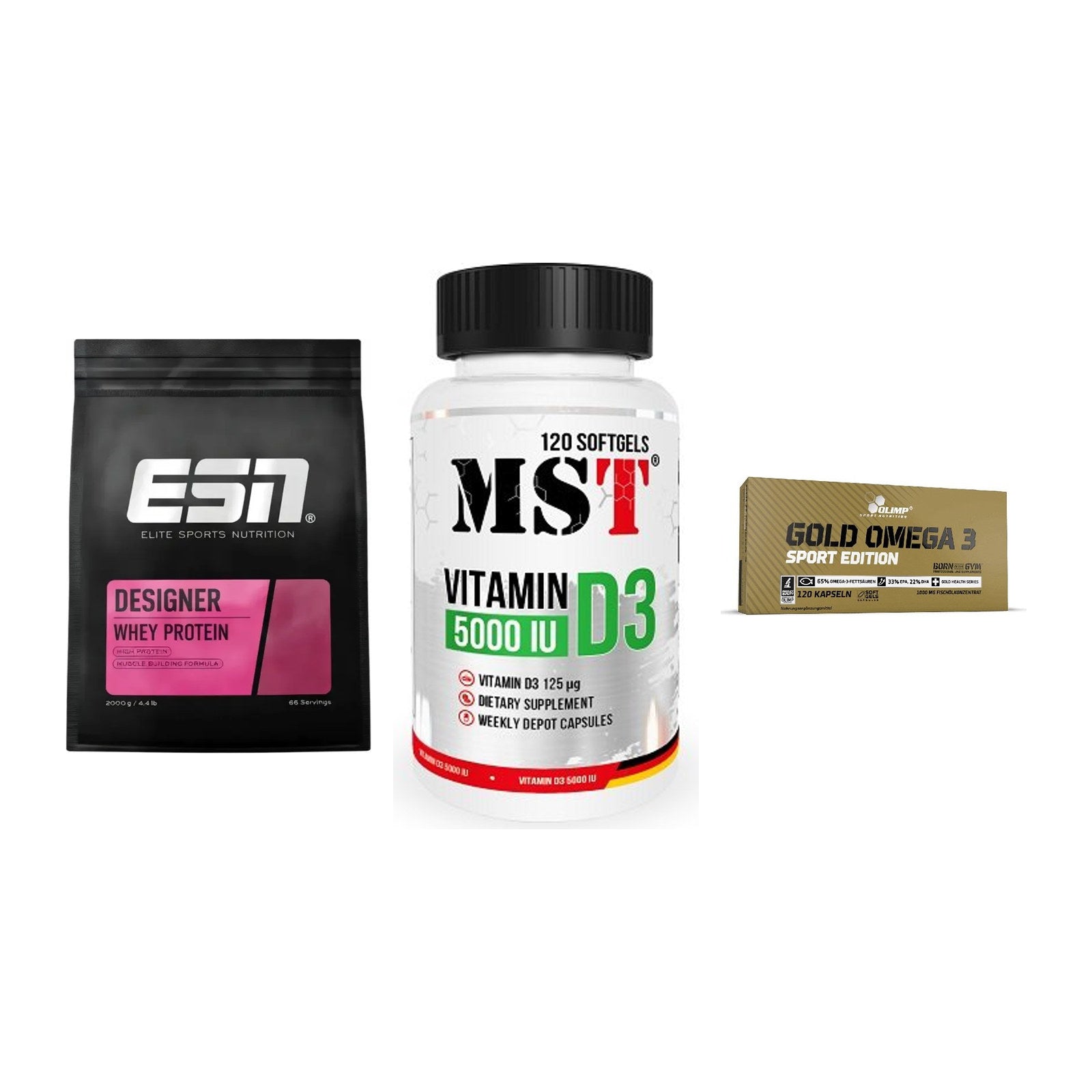 Definitionsphase-Set: ESN Designer + MST Vitamin D3 + Olimp Omega 3 – alle enthaltenen Artikel