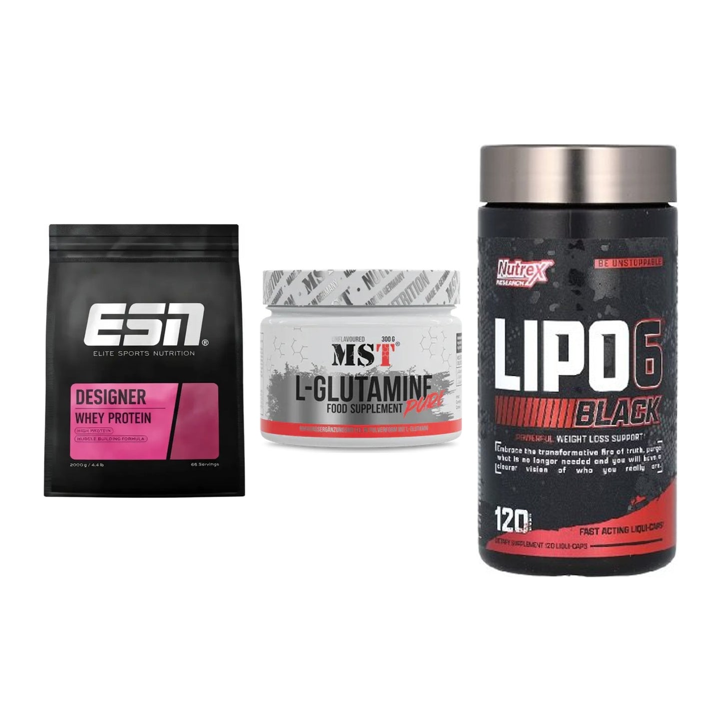 Definitionsphase-Set: ESN Designer + MST Glutamine + Nutrex Lipo 6 – alle enthaltenen Artikel