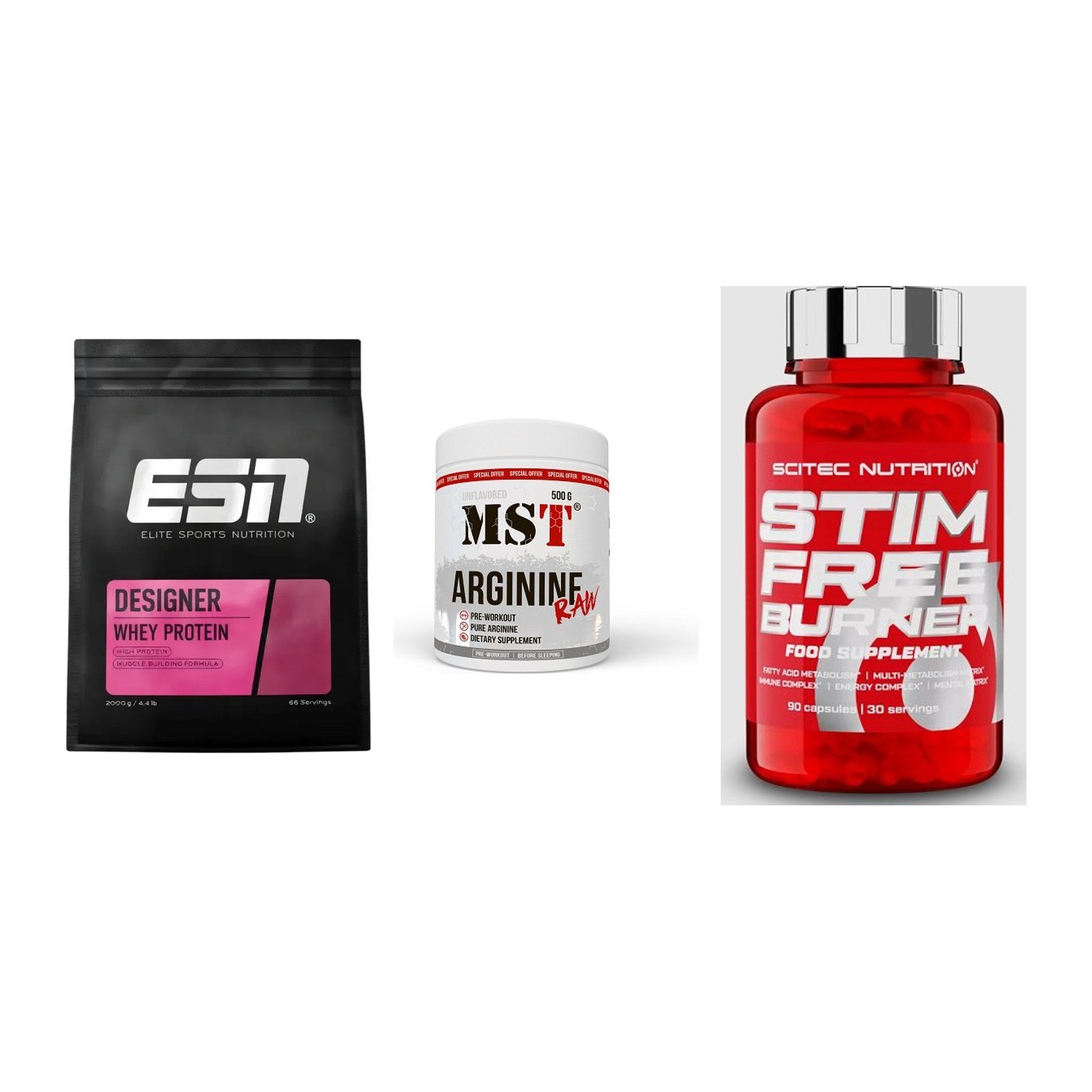 Definitionsphase-Set: ESN Designer + MST Arginine + Scitec Stim – alle enthaltenen Artikel