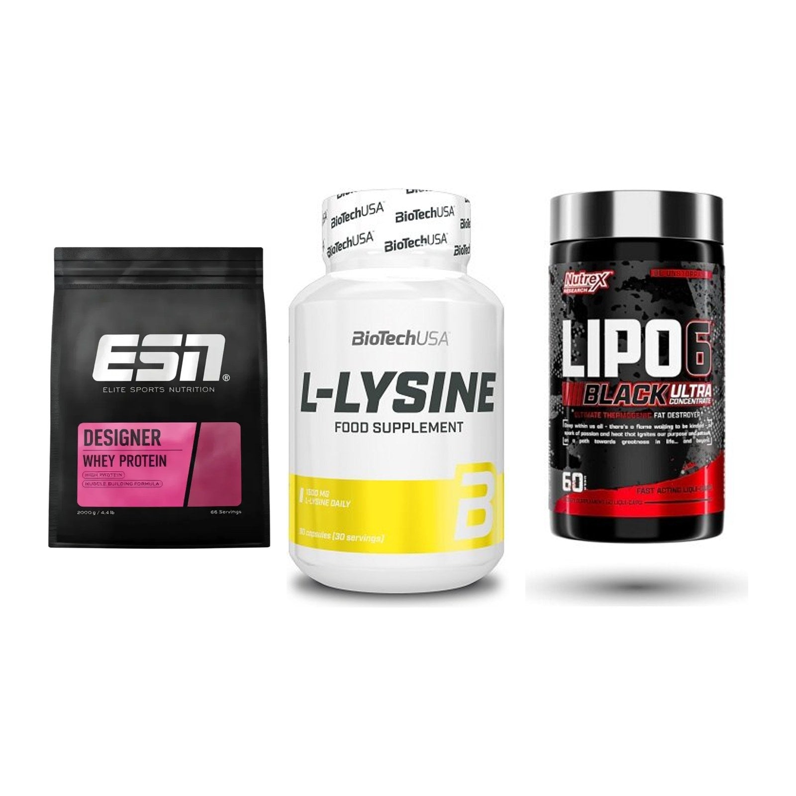 Definitionsphase-Set: ESN Designer + BioTech L-Lysi + Nutrex Lipo 6 – alle enthaltenen Artikel