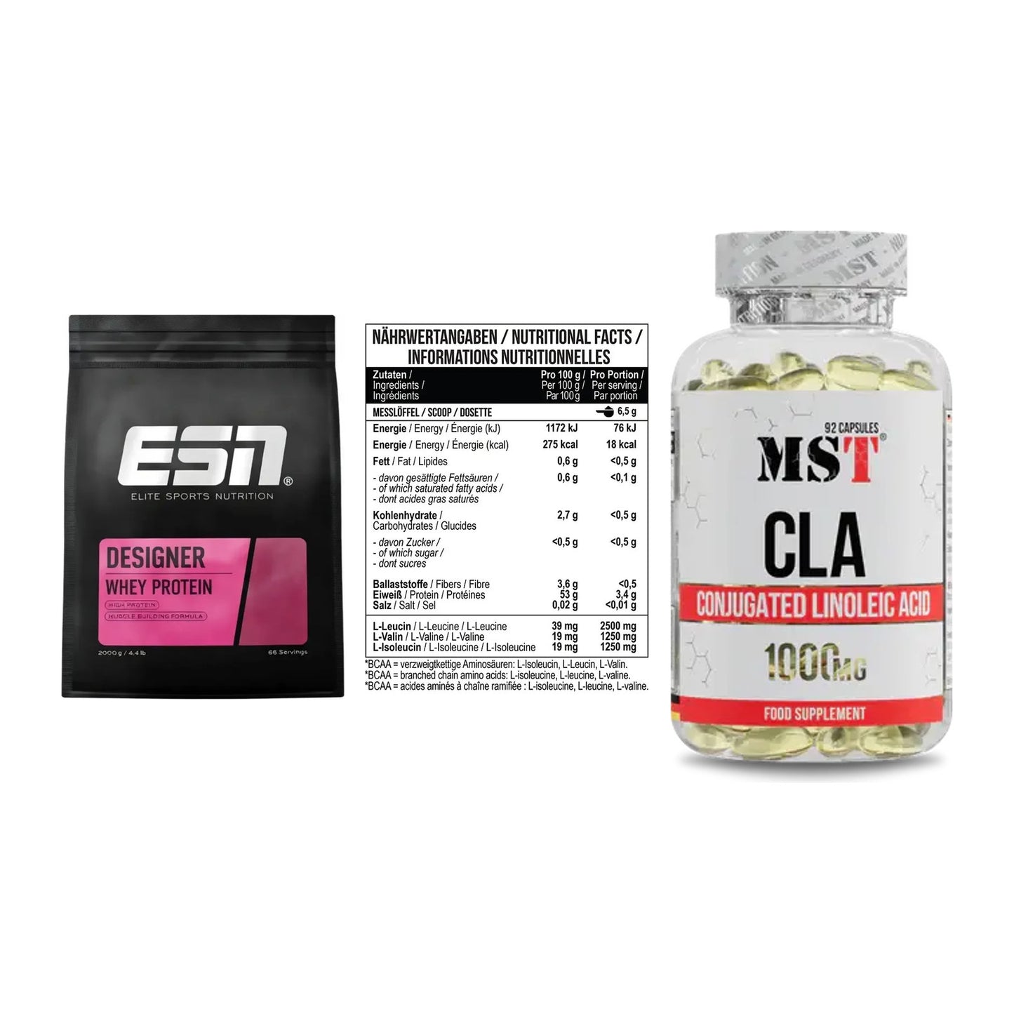Definitionsphase-Set: ESN Designer + MST BCAA Zero + MST CLA 1000mg – alle enthaltenen Artikel