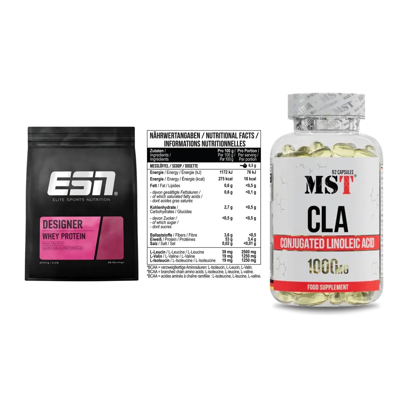 Definitionsphase-Set: ESN Designer + MST BCAA Zero + MST CLA 1000mg – alle enthaltenen Artikel