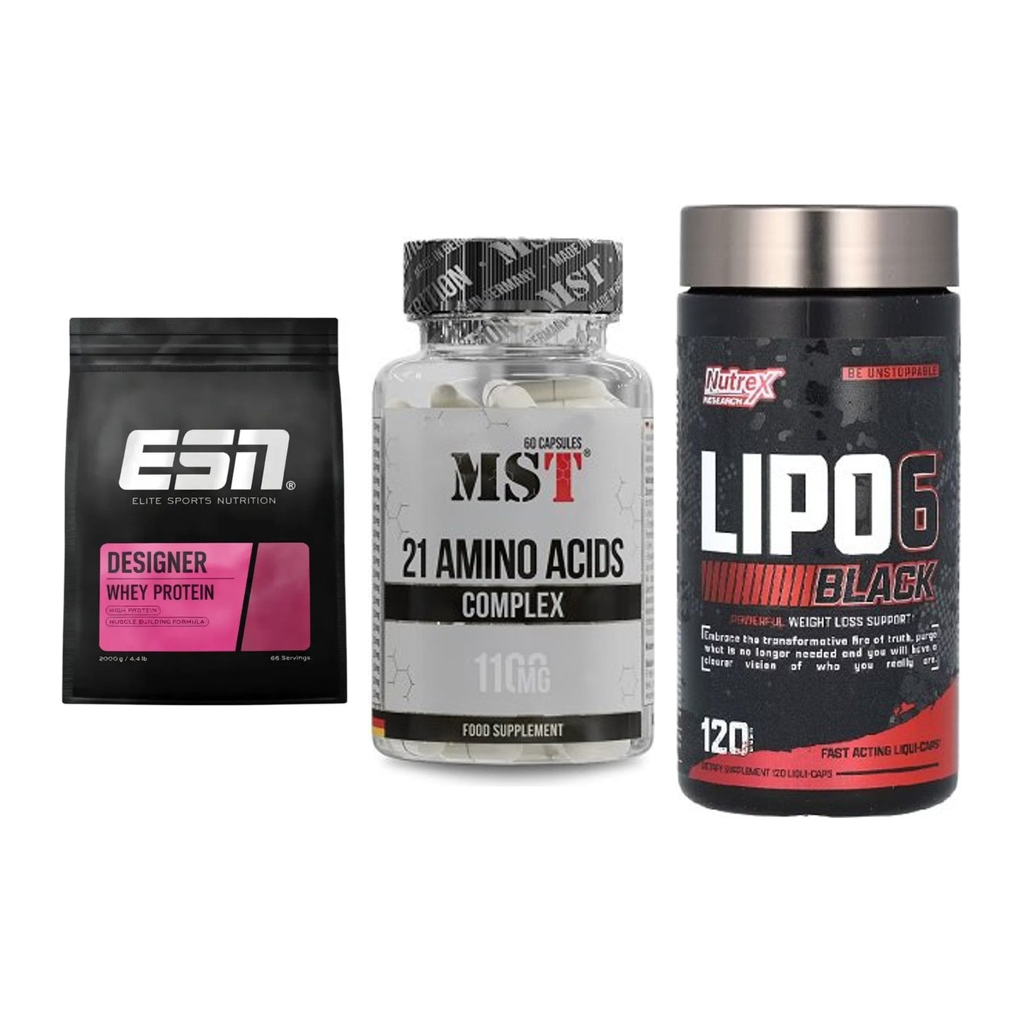 Definitionsphase-Set: ESN Designer + MST 21 Amino + Nutrex Lipo 6 – alle enthaltenen Artikel