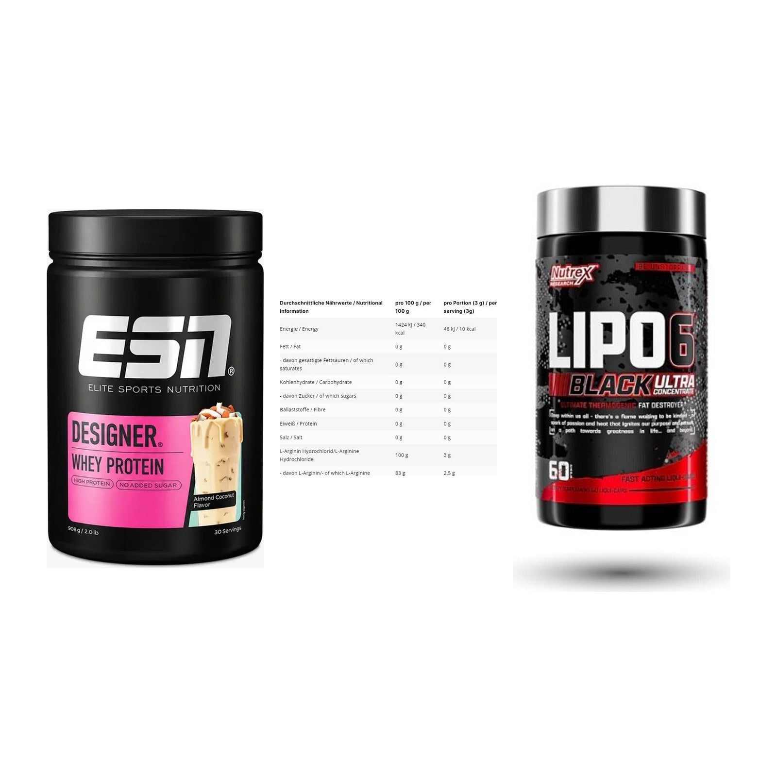 Definitionsphase-Set: ESN Designer + INLEAD L-Argin + Nutrex Lipo 6 – alle enthaltenen Artikel