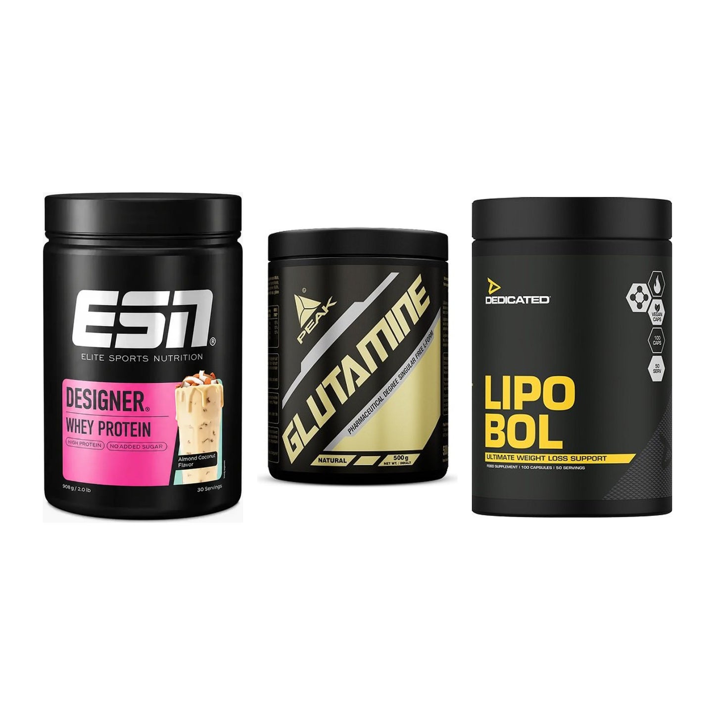 Definitionsphase-Set: ESN Designer + Peak Glutamin + Dedicated – alle enthaltenen Artikel