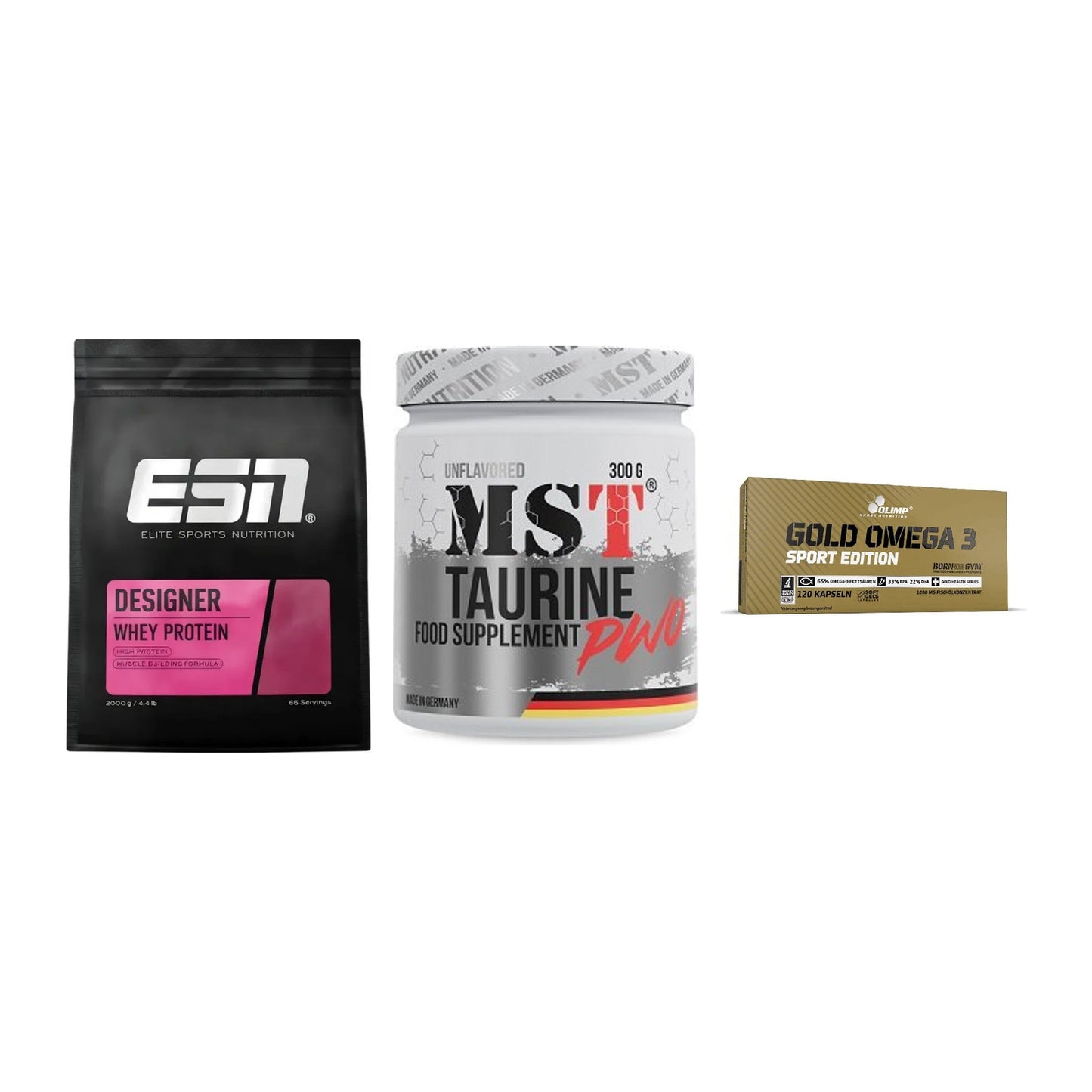 Definitionsphase-Set: ESN Designer + MST Taurine + Olimp Omega 3 – alle enthaltenen Artikel