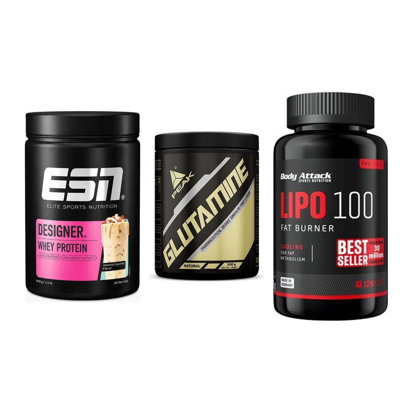 Definitionsphase-Set: ESN Designer + Peak Glutamin + Body Attack – alle enthaltenen Artikel