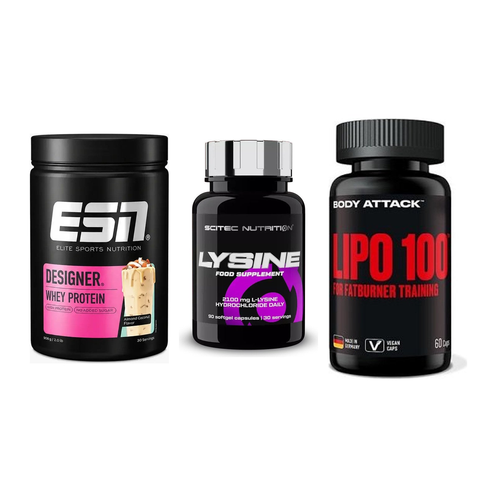 Definitionsphase-Set: ESN Designer + Scitec Lysine + Body Attack – alle enthaltenen Artikel