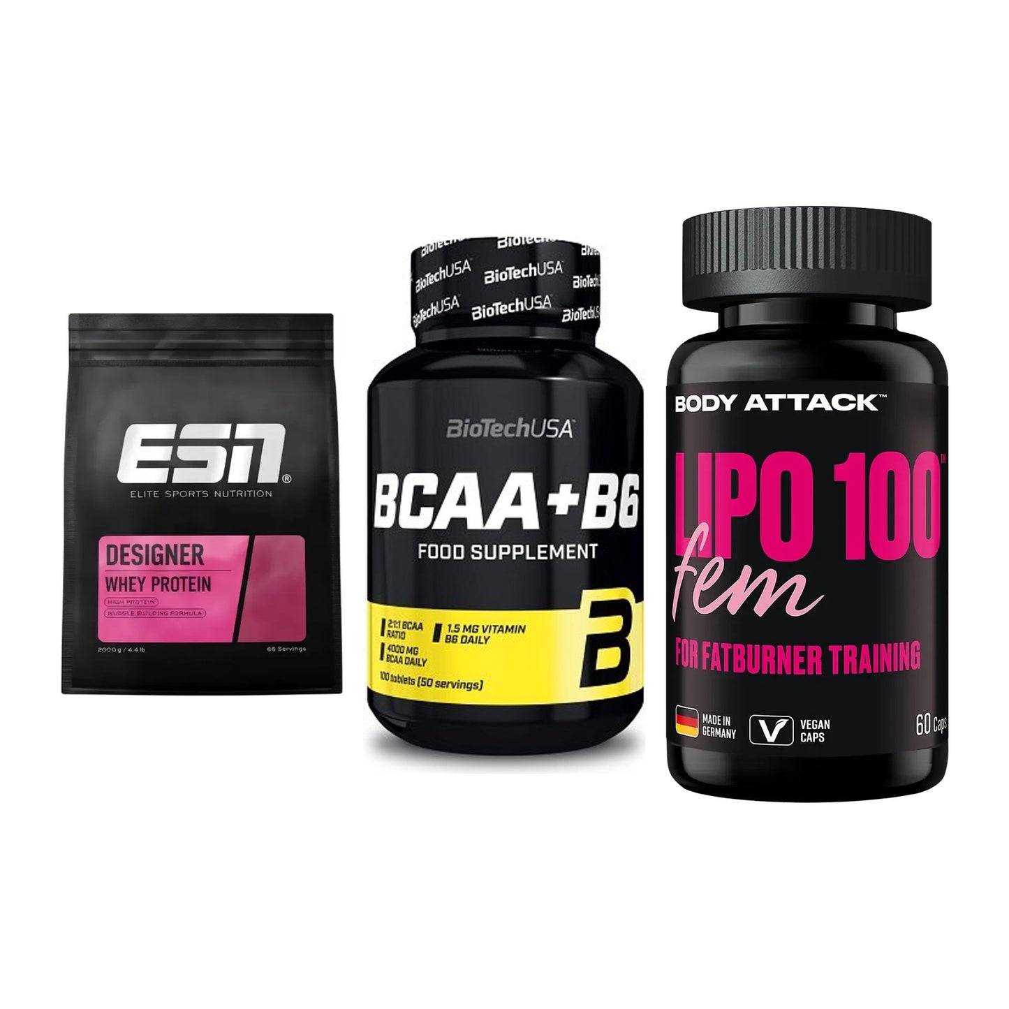 Definitionsphase-Set: ESN Designer + BioTech BCAA+B + Body Attack – alle enthaltenen Artikel