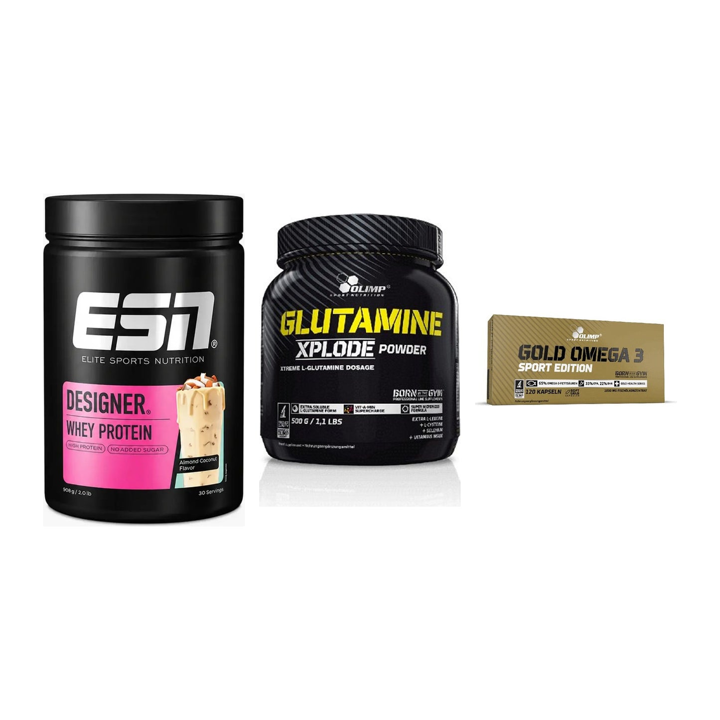 Definitionsphase-Set: ESN Designer + Olimp L-Glutam + Olimp Omega 3 – alle enthaltenen Artikel