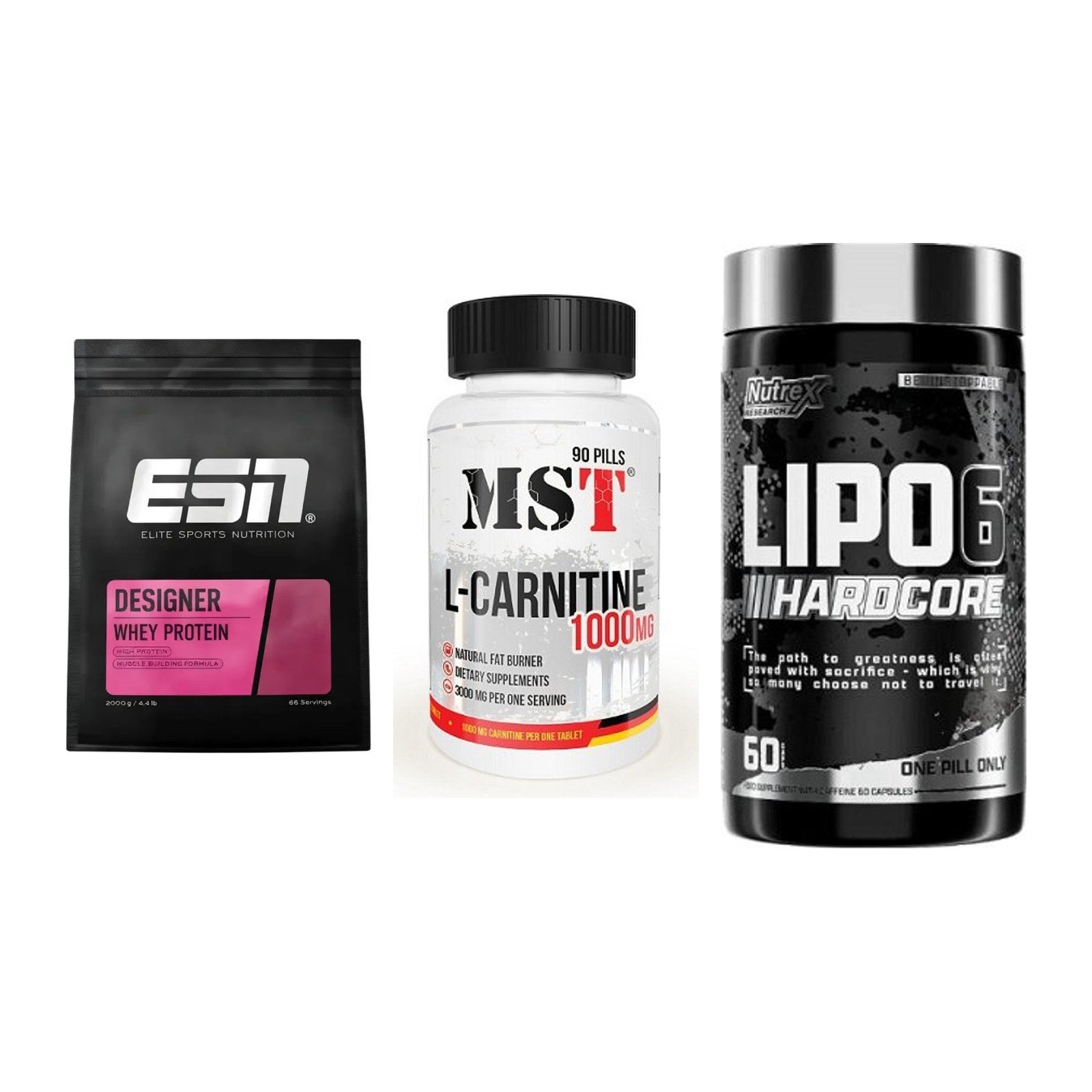 Definitionsphase-Set: ESN Designer + MST L-Carnitin + Nutrex Lipo 6 – alle enthaltenen Artikel