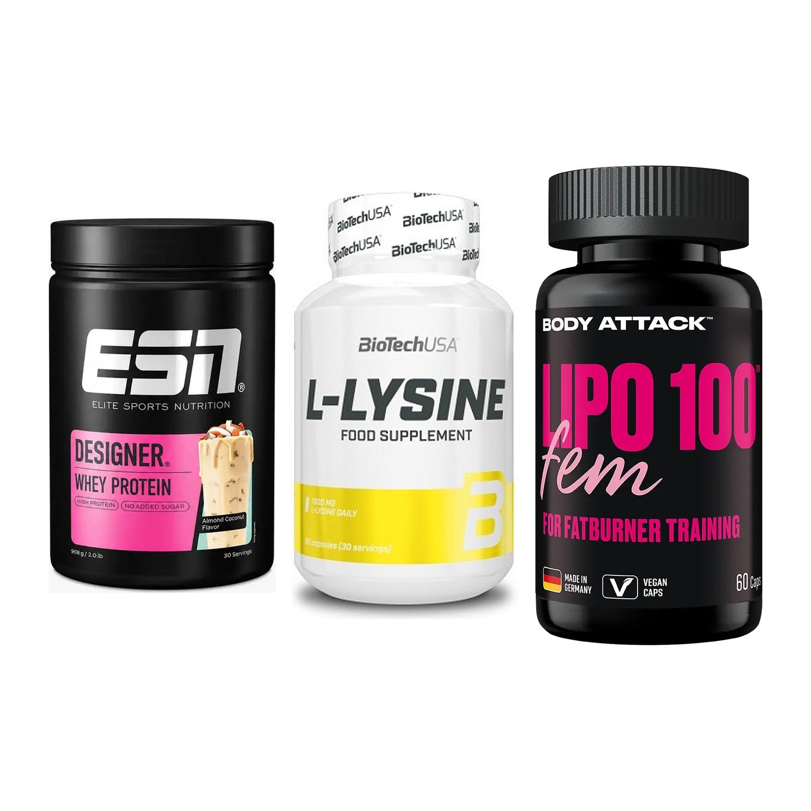 Definitionsphase-Set: ESN Designer + BioTech L-Lysi + Body Attack – alle enthaltenen Artikel