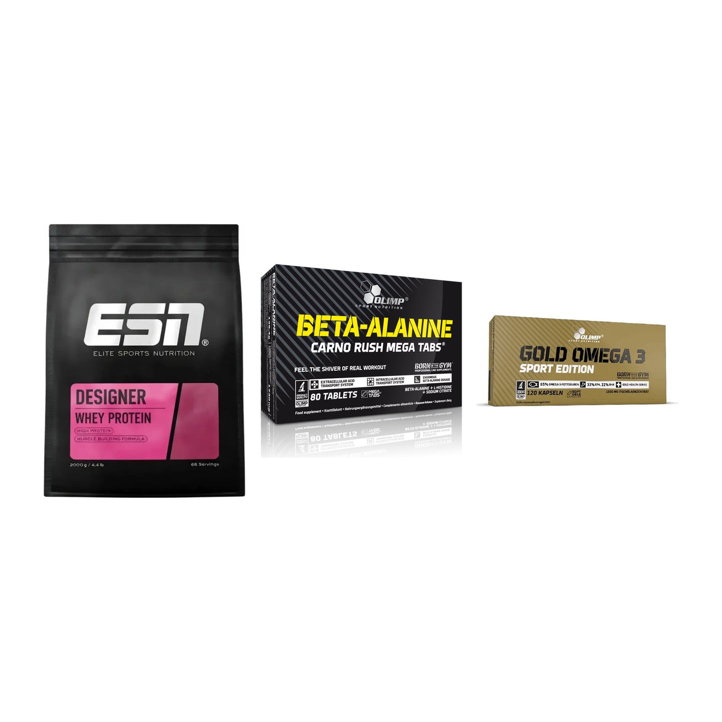 Definitionsphase-Set: ESN Designer + Olimp Beta-Ala + Olimp Omega 3 – alle enthaltenen Artikel