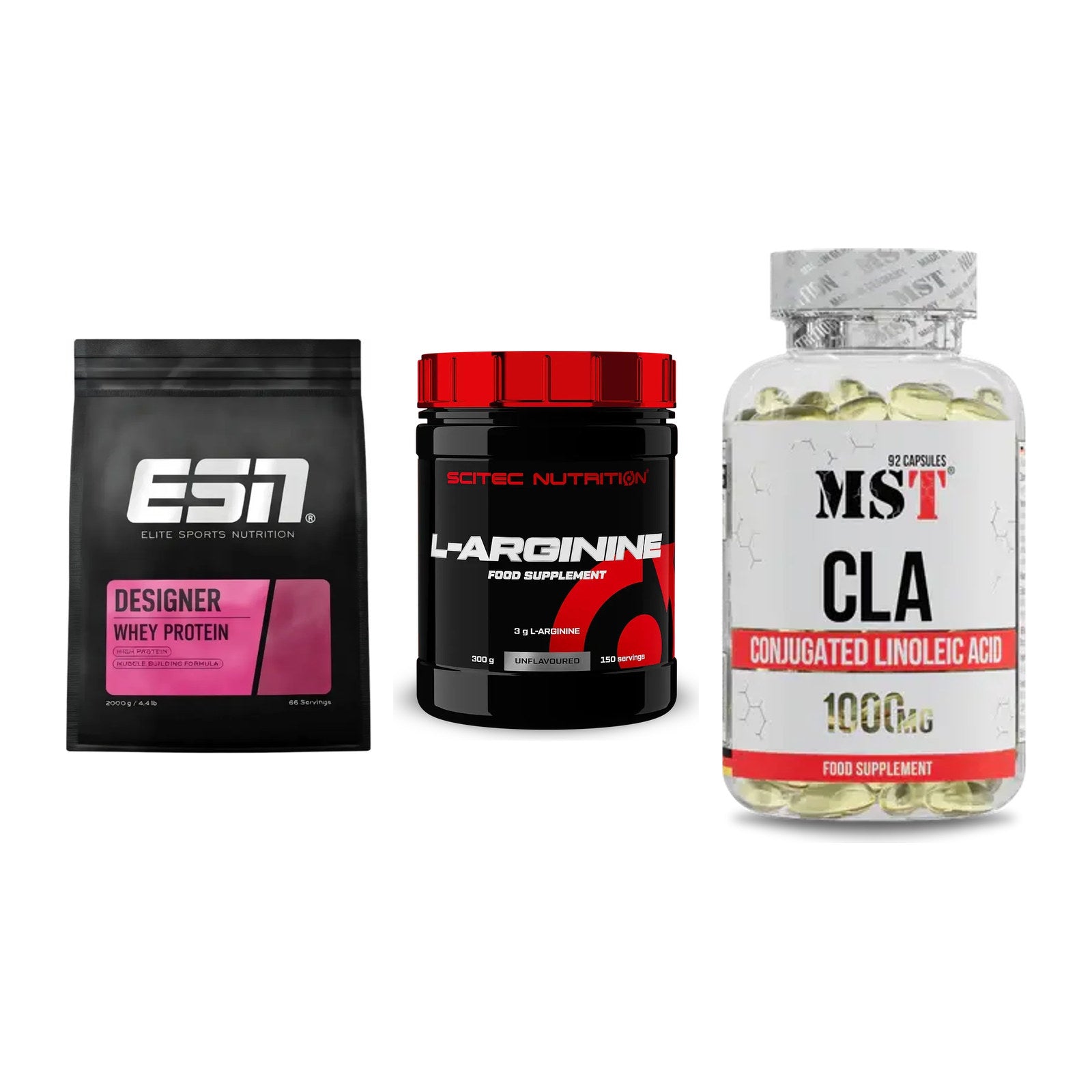 Definitionsphase-Set: ESN Designer + Scitec Arginin + MST CLA 1000mg – alle enthaltenen Artikel