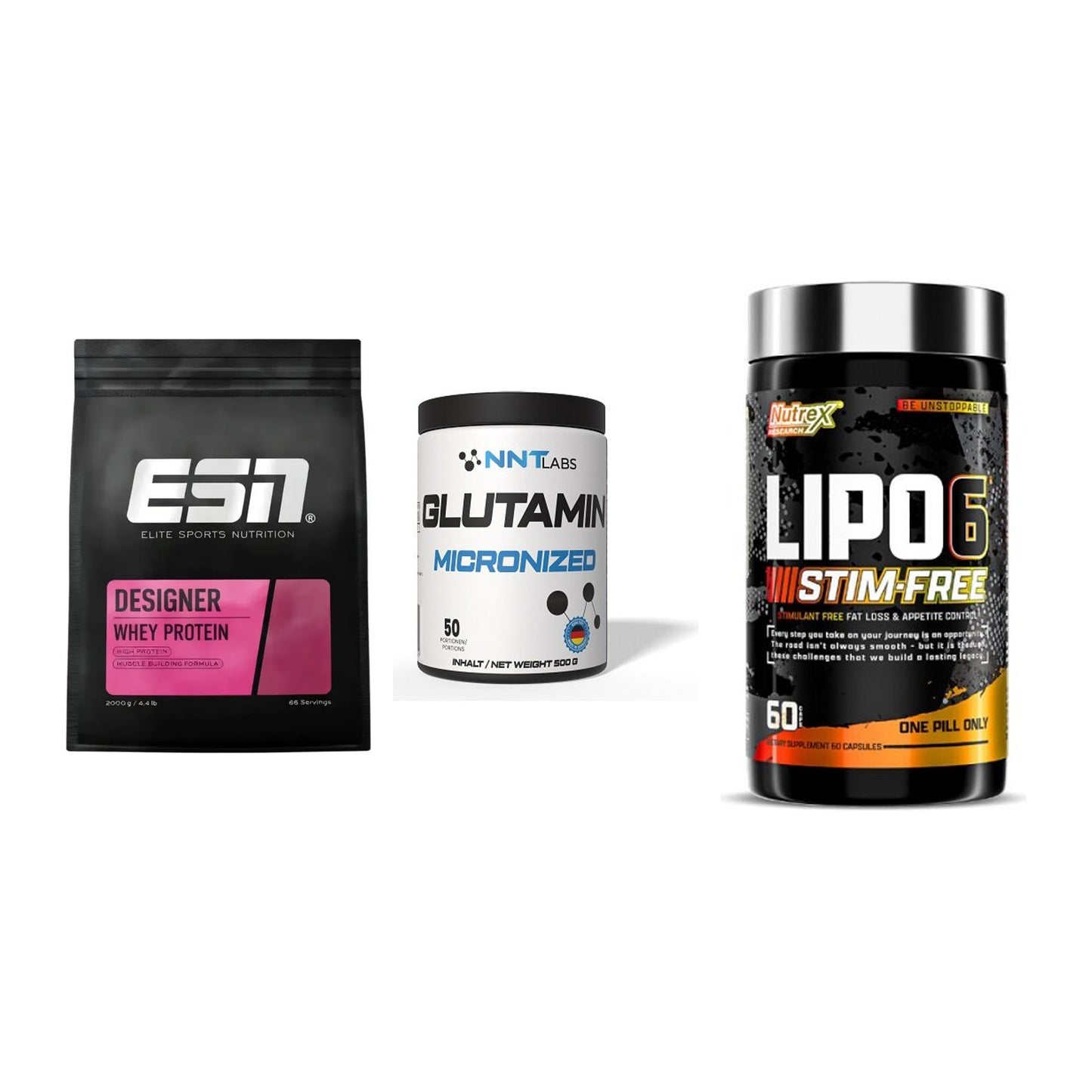 Definitionsphase-Set: ESN Designer + NNT Glutamin + Nutrex Lipo 6 – alle enthaltenen Artikel