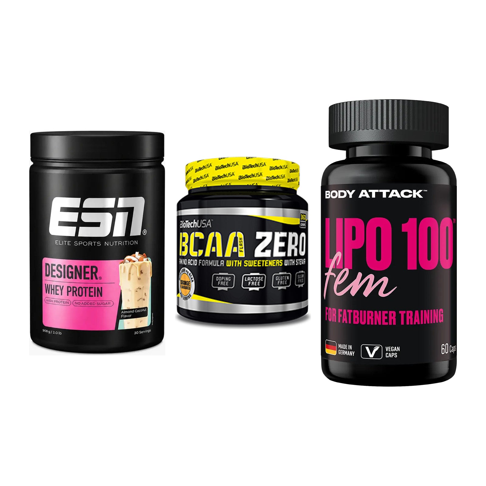 Definitionsphase-Set: ESN Designer + BioTech BCAA + Body Attack – alle enthaltenen Artikel