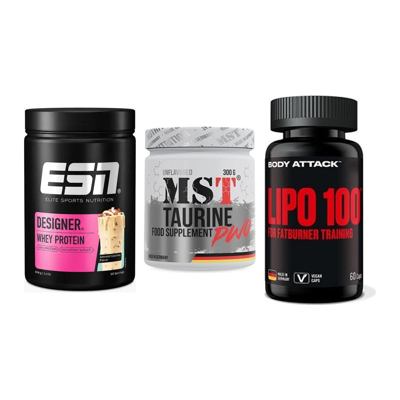 Definitionsphase-Set: ESN Designer + MST Taurine + Body Attack – alle enthaltenen Artikel
