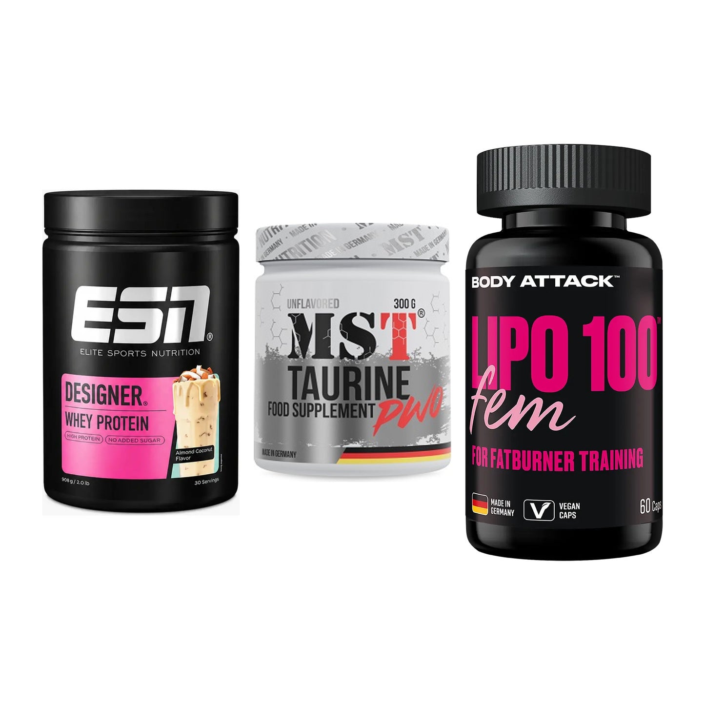 Definitionsphase-Set: ESN Designer + MST Taurine + Body Attack – alle enthaltenen Artikel