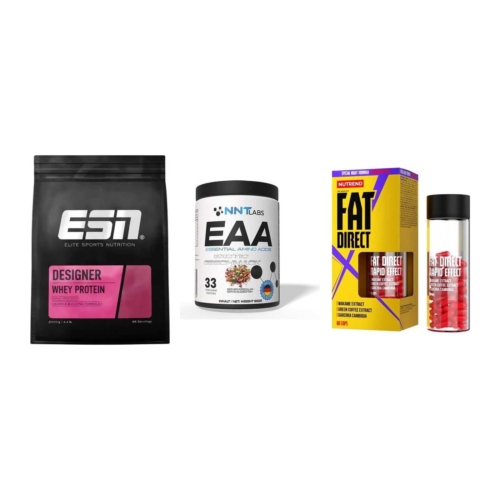 Definitionsphase-Set: ESN Designer Whey + NNT EAA + Nutrend Fat Direct – alle enthaltenen Artikel
