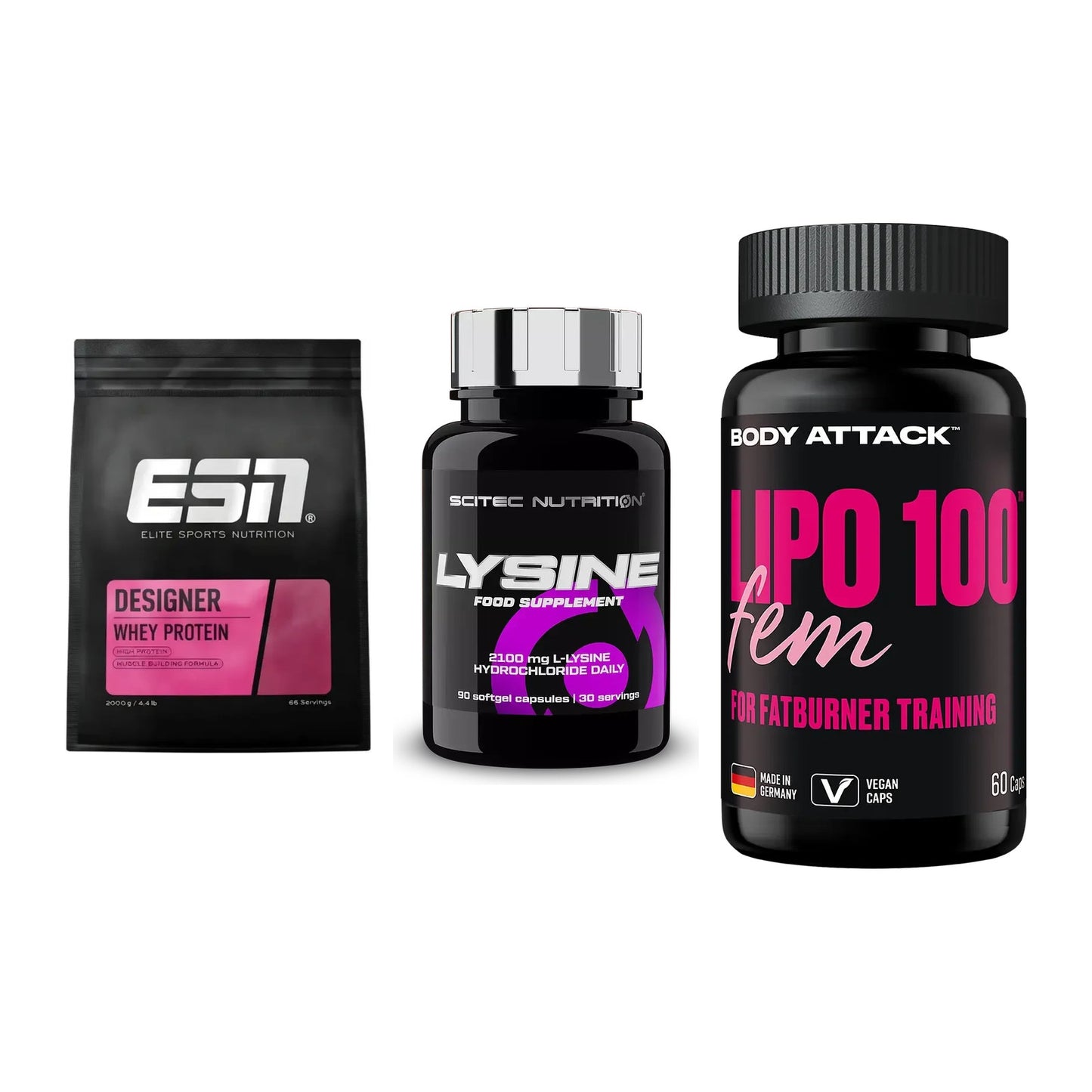 Definitionsphase-Set: ESN Designer + Scitec Lysine + Body Attack – alle enthaltenen Artikel