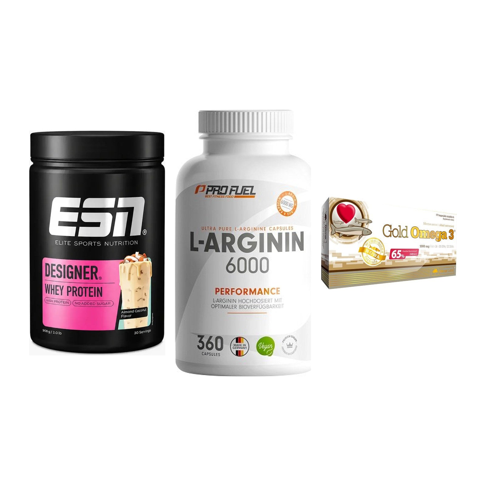 Definitionsphase-Set: ESN Designer + ProFuel L-Argi + Olimp Omega 3 – alle enthaltenen Artikel