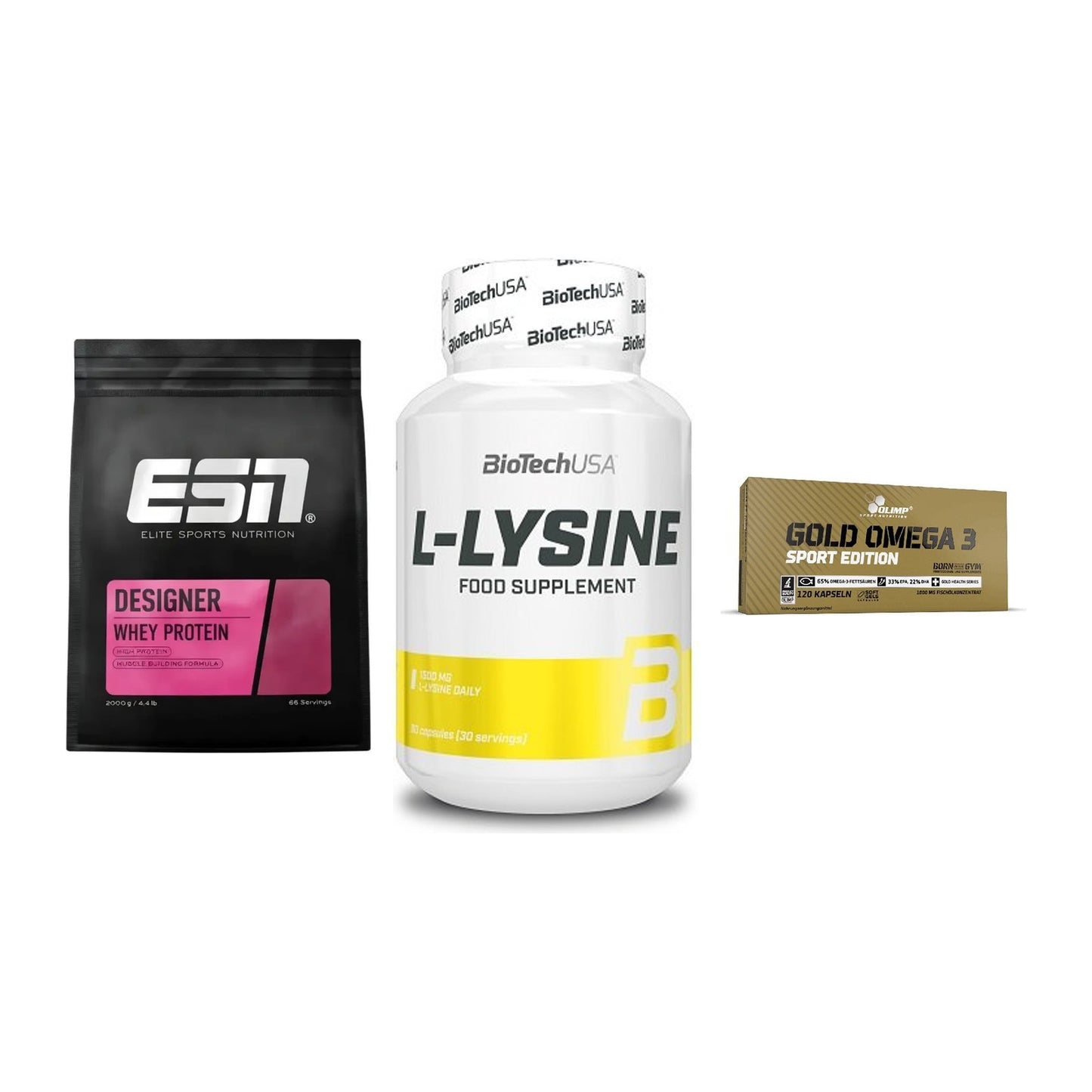 Definitionsphase-Set: ESN Designer + BioTech L-Lysi + Olimp Omega 3 – alle enthaltenen Artikel