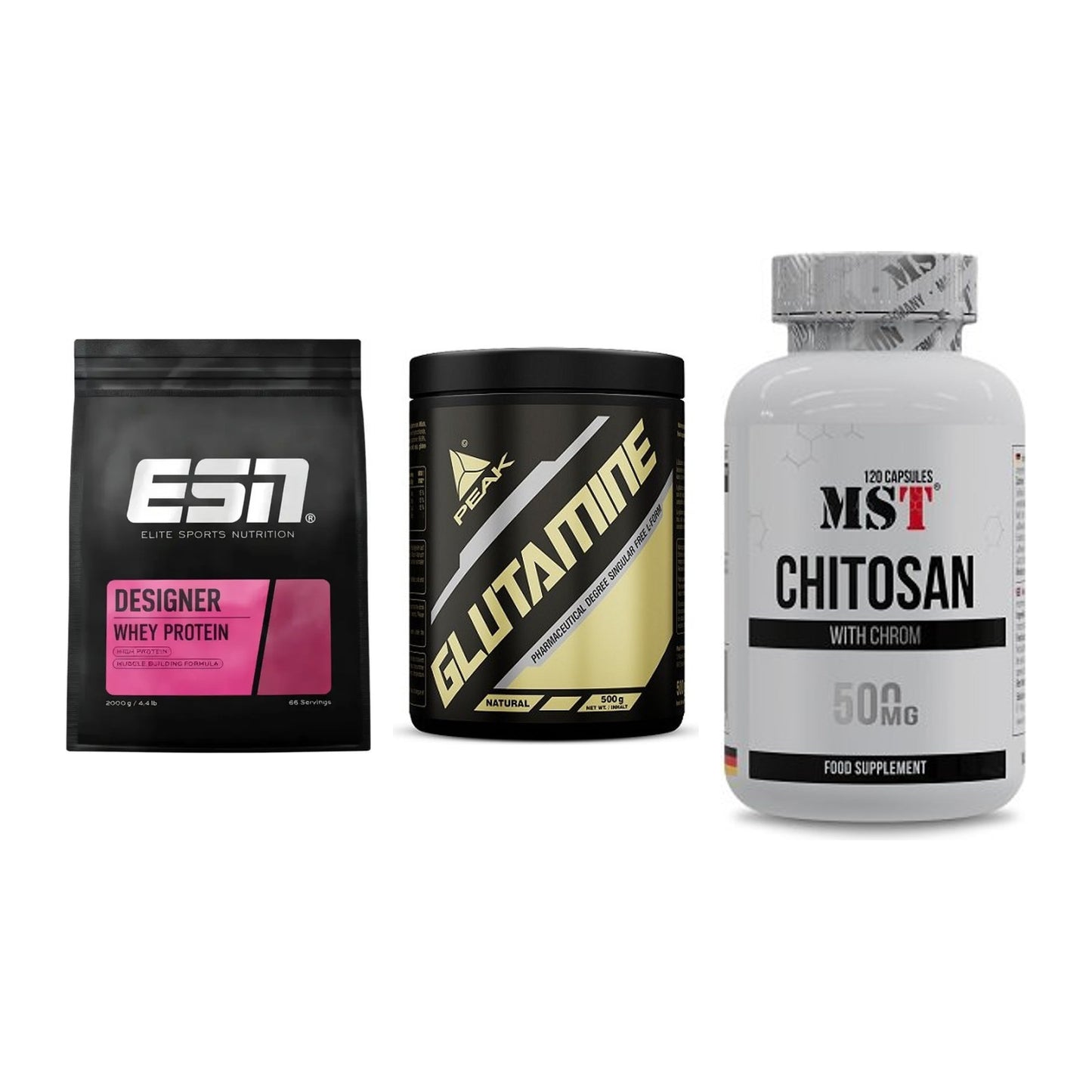 Definitionsphase-Set: ESN Designer + Peak Glutamin + MST Chitosan – alle enthaltenen Artikel