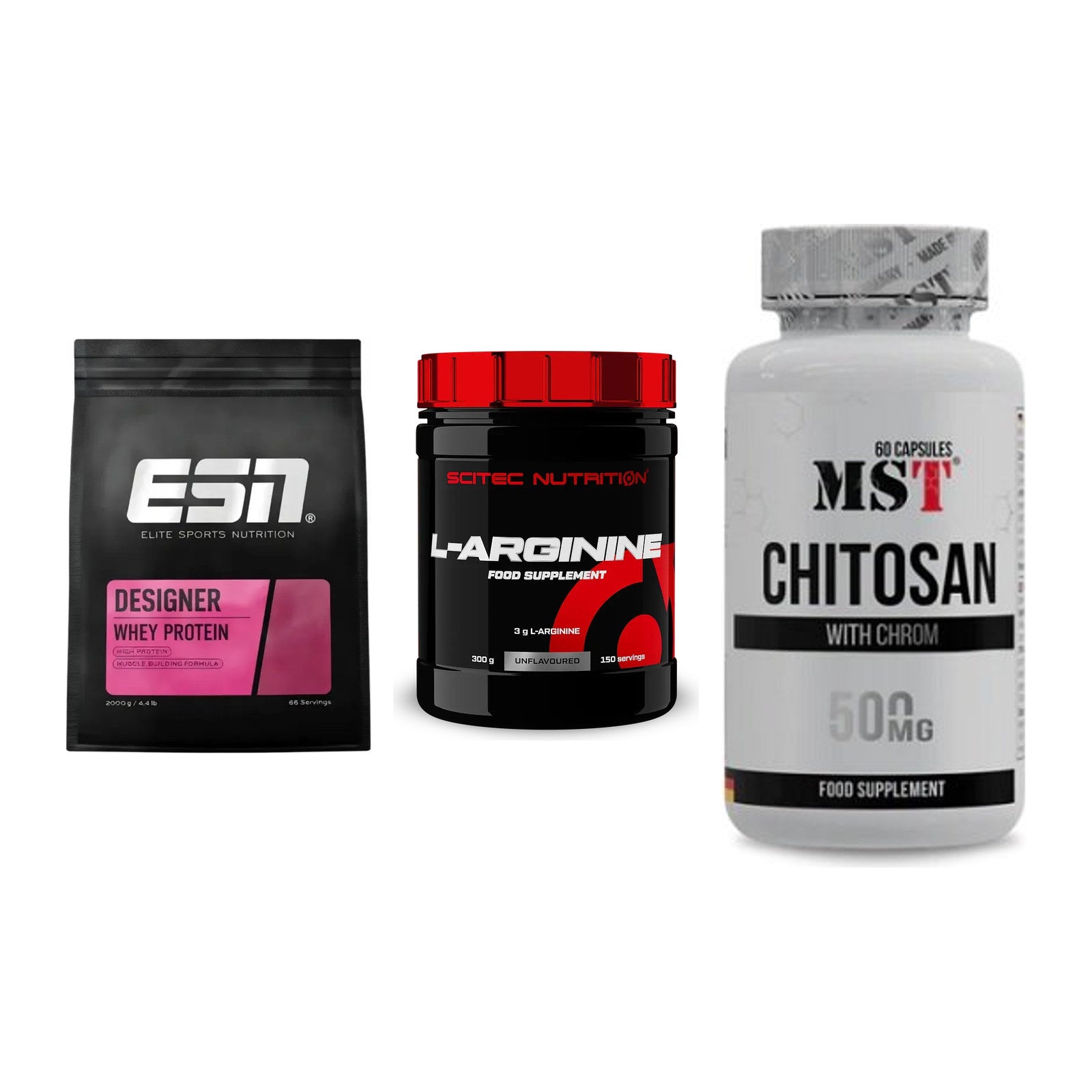 Definitionsphase-Set: ESN Designer + Scitec Arginin + MST Chitosan – alle enthaltenen Artikel