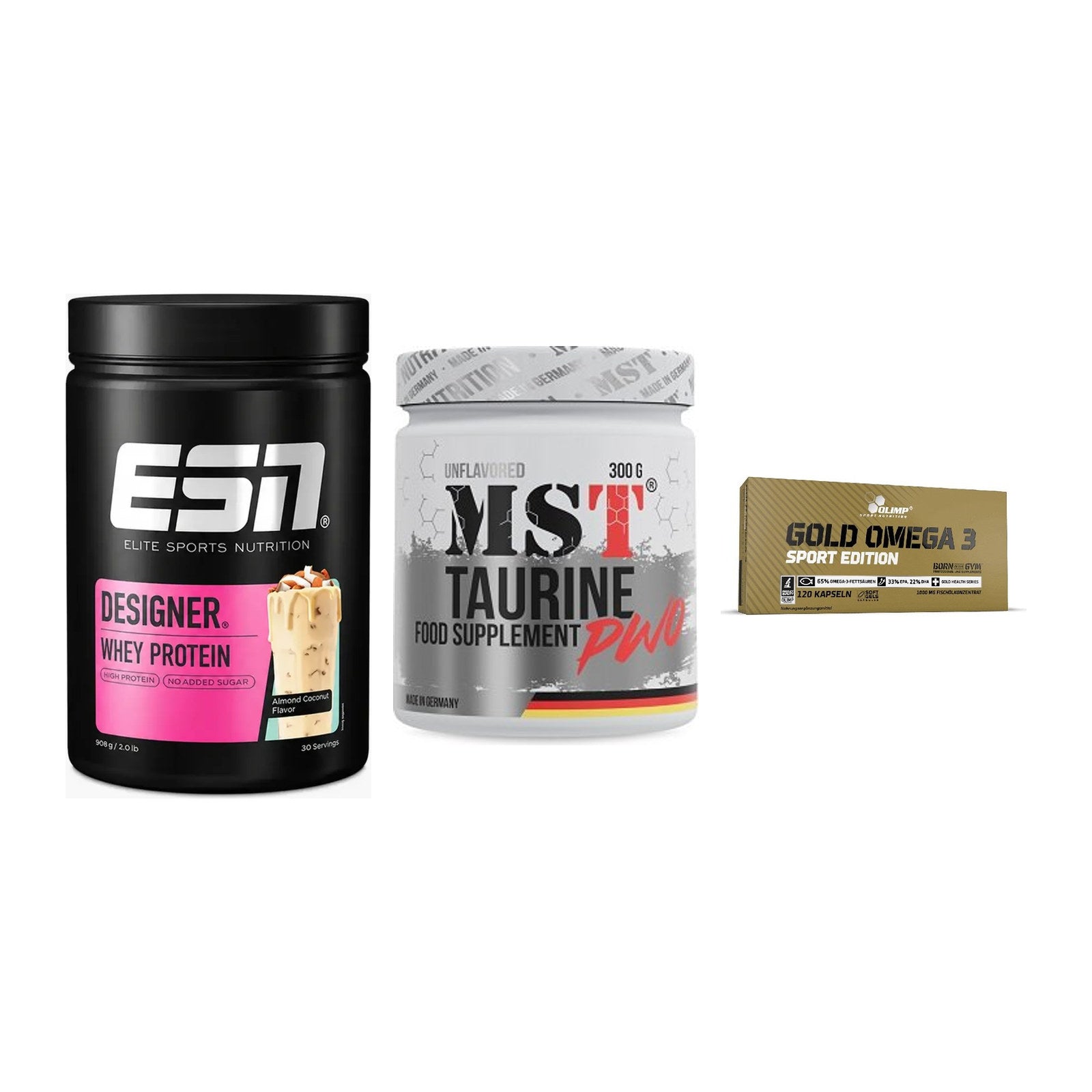 Definitionsphase-Set: ESN Designer + MST Taurine + Olimp Omega 3 – alle enthaltenen Artikel