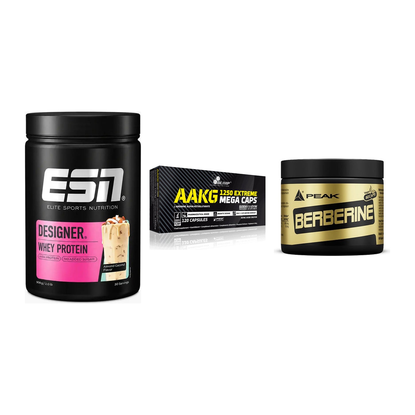 Definitionsphase-Set: ESN Designer + Olimp AAKG + Peak Berberine – alle enthaltenen Artikel