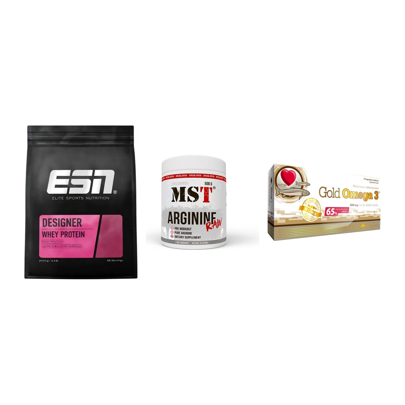 Definitionsphase-Set: ESN Designer + MST Arginine + Olimp Omega 3 – alle enthaltenen Artikel