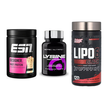 Definitionsphase-Set: ESN Designer + Scitec Lysine + Nutrex Lipo 6 – alle enthaltenen Artikel